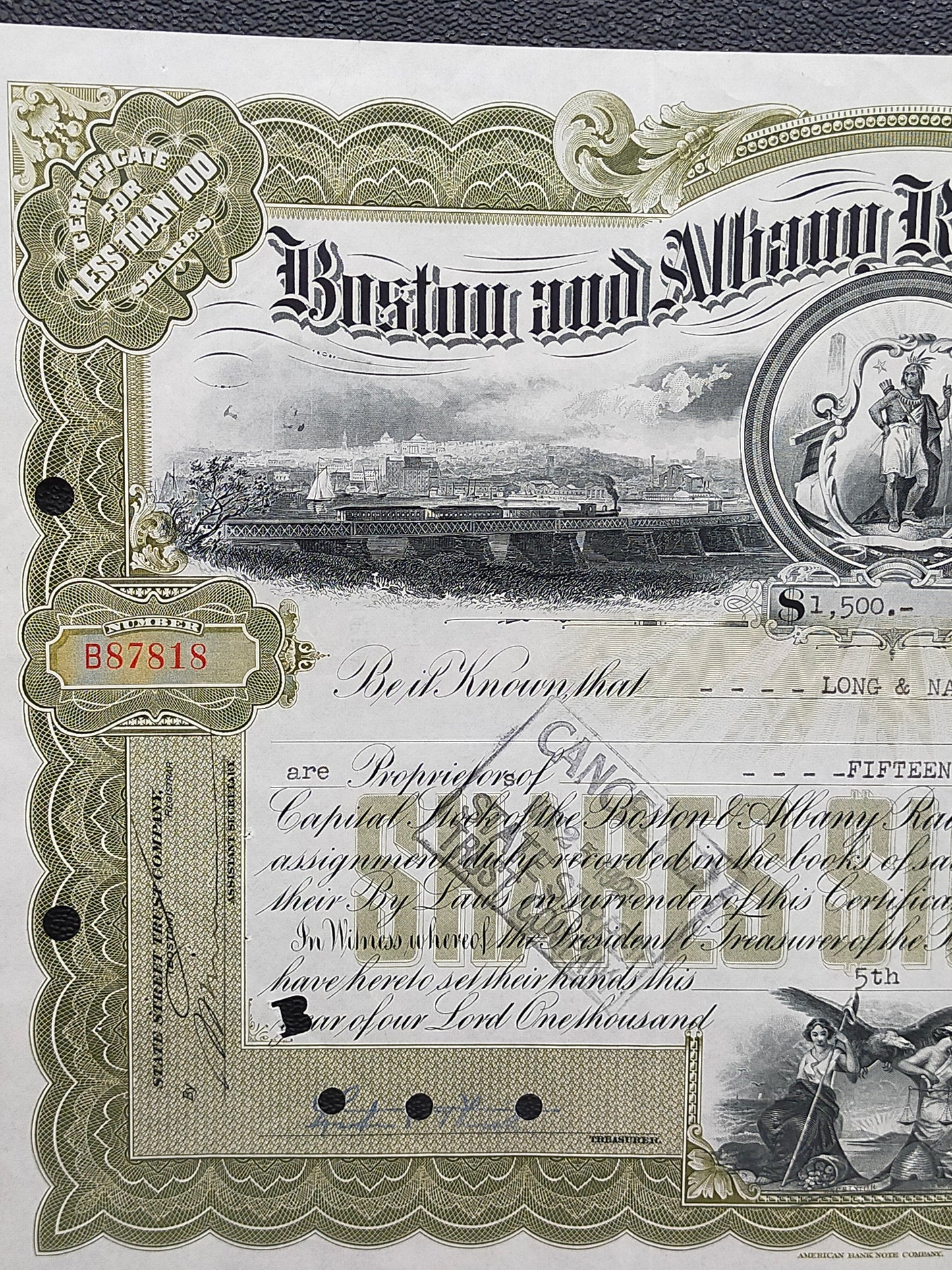 Historische Boston and Albany Rail Road Aktie von 1942 Scripophily