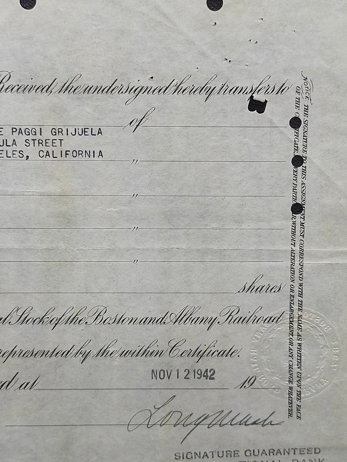 Historische Boston and Albany Rail Road Aktie von 1942 Scripophily
