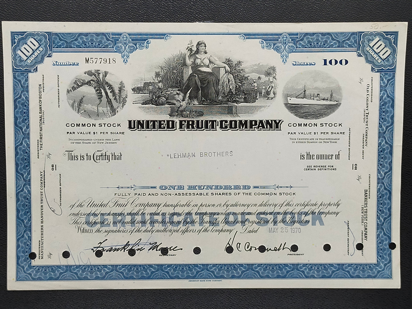 Historische United Fruit Company Aktie 100 Shares von 1970