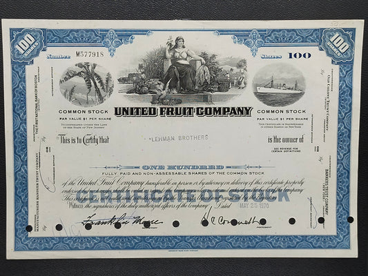 Historische United Fruit Company Aktie 100 Shares von 1970
