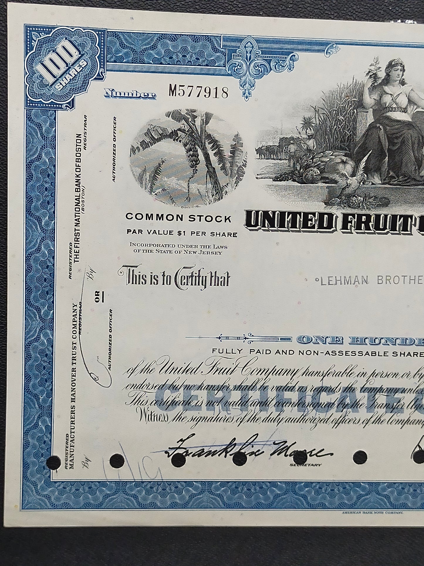 Historische United Fruit Company Aktie 100 Shares von 1970