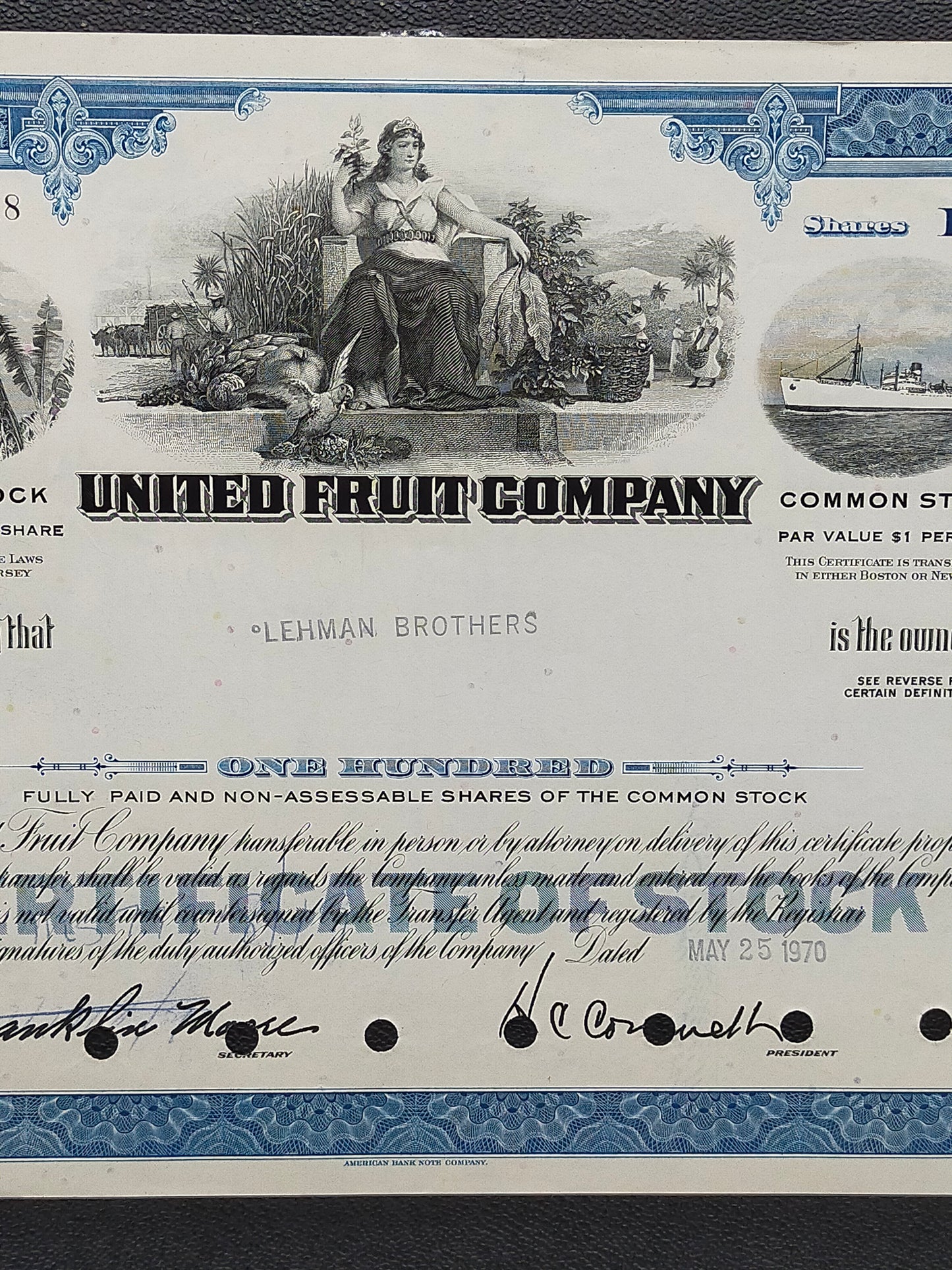 Historische United Fruit Company Aktie 100 Shares von 1970
