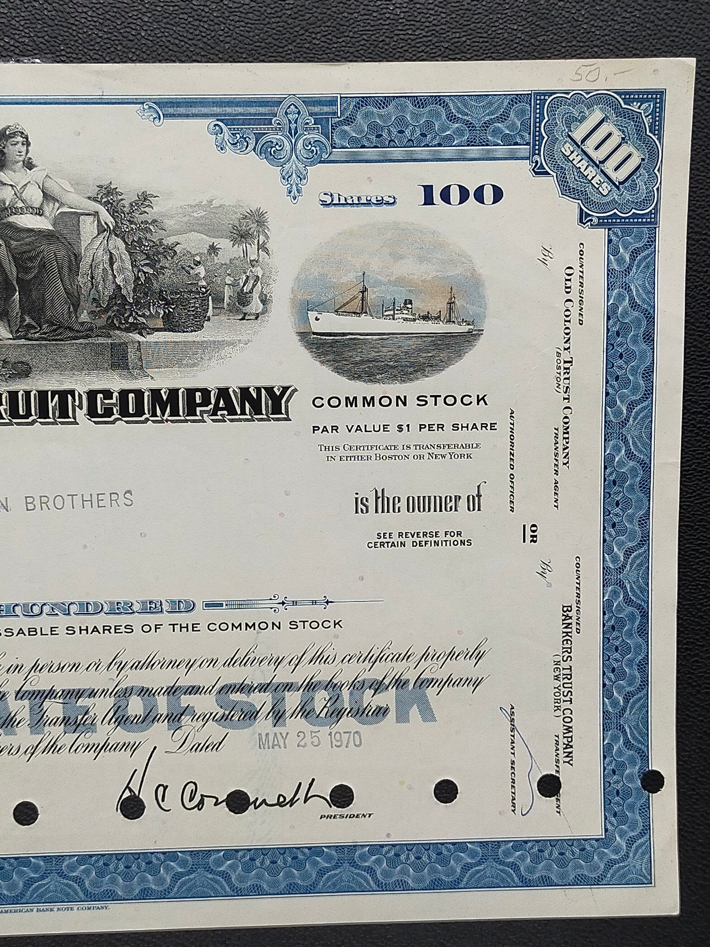 Historische United Fruit Company Aktie 100 Shares von 1970