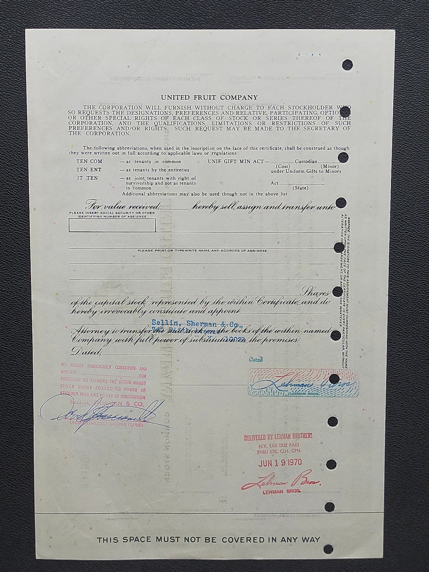 Historische United Fruit Company Aktie 100 Shares von 1970