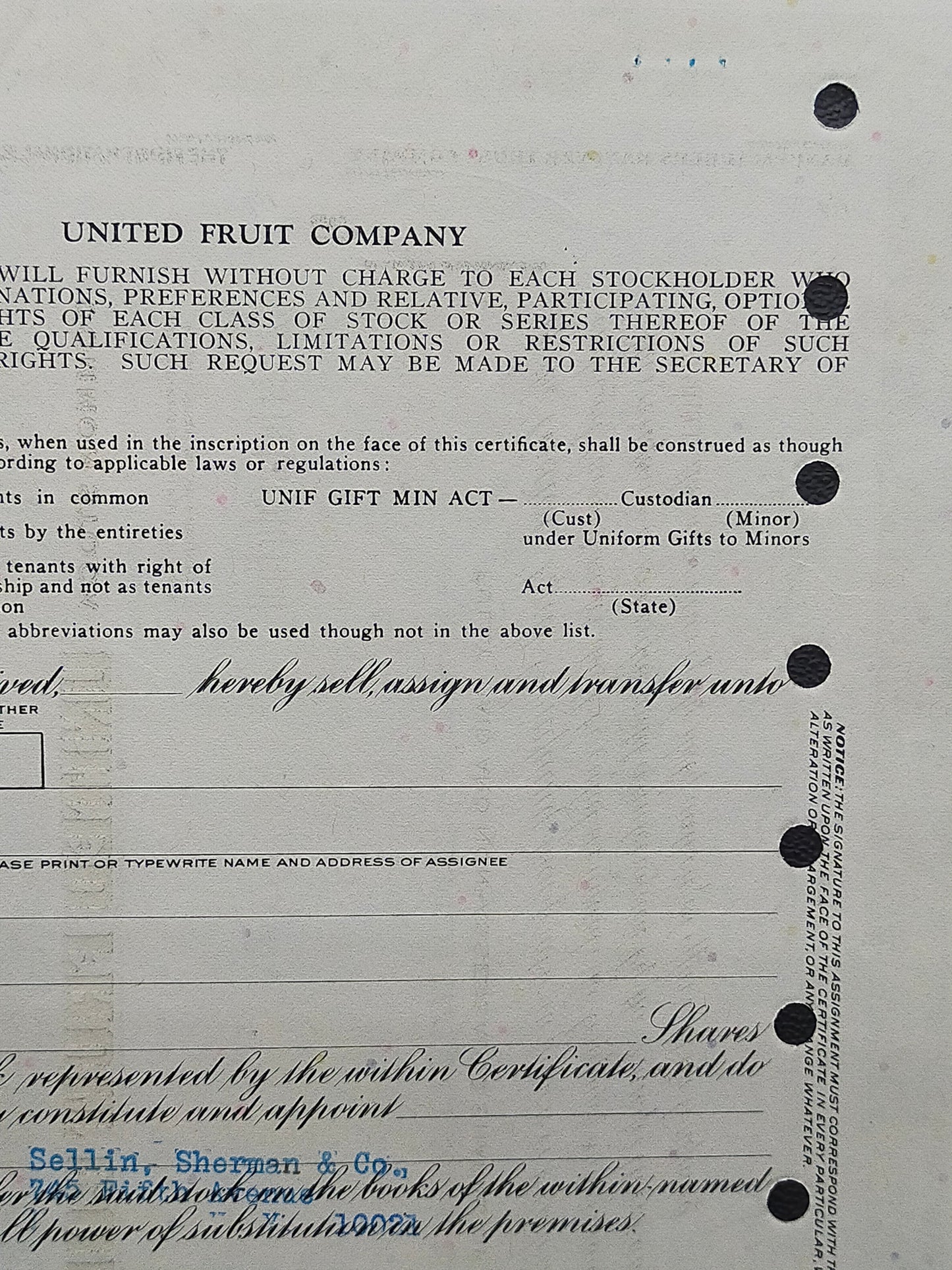Historische United Fruit Company Aktie 100 Shares von 1970