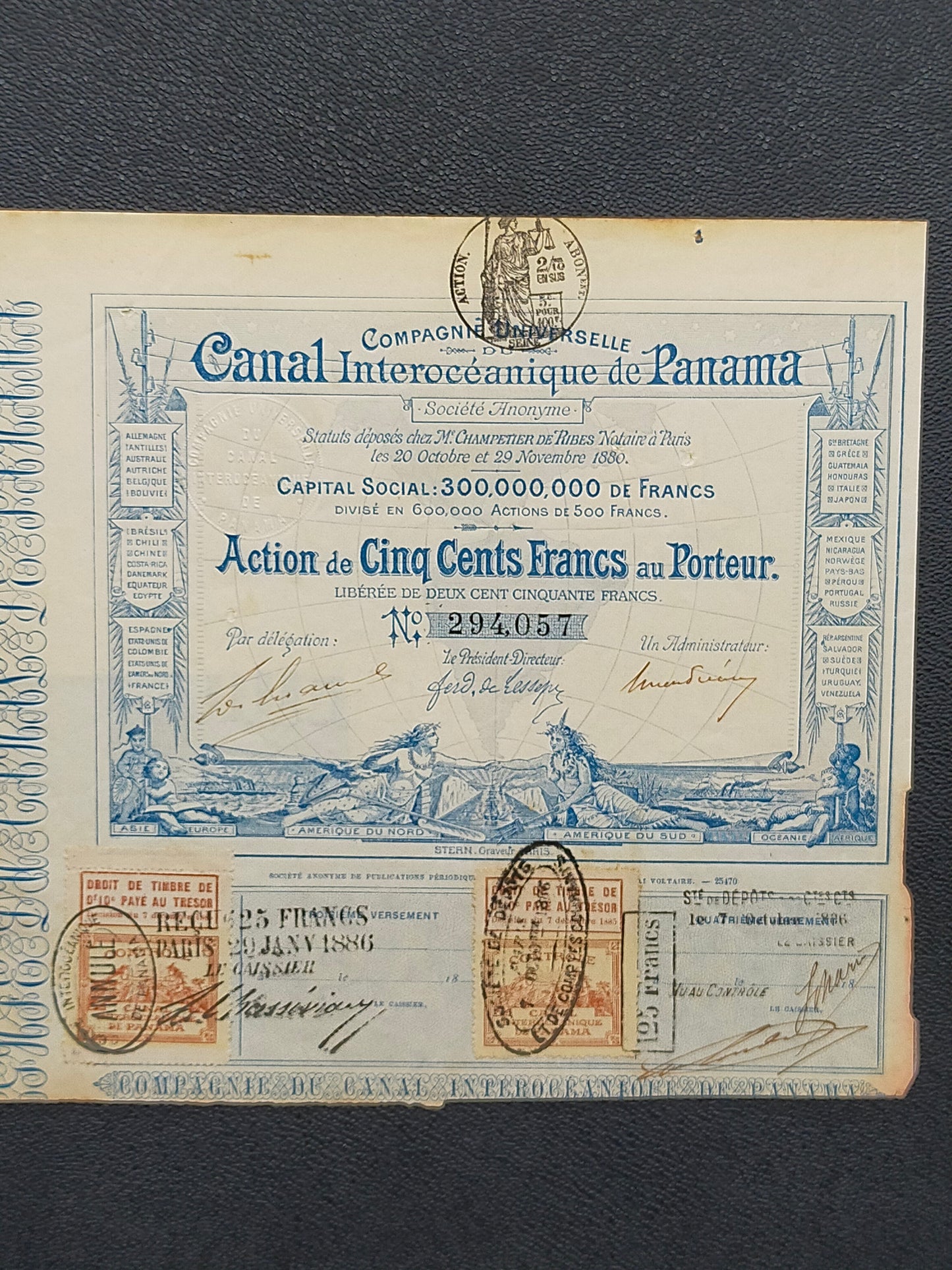 Historische Panama Kanal Aktie 1880 Compagnie Universelle Antikes Wertpapier