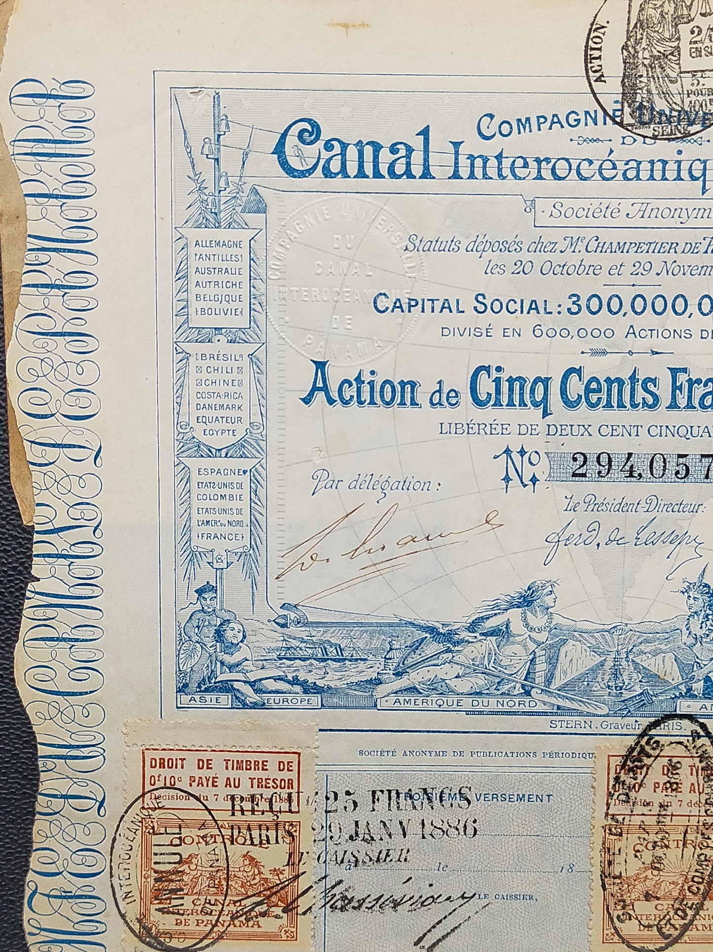 Historische Panama Kanal Aktie 1880 Compagnie Universelle Antikes Wertpapier