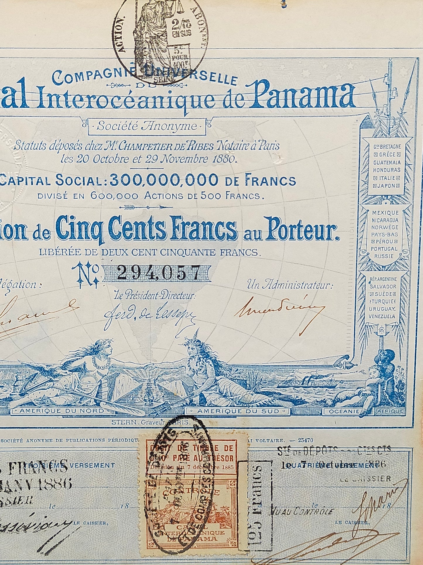 Historische Panama Kanal Aktie 1880 Compagnie Universelle Antikes Wertpapier