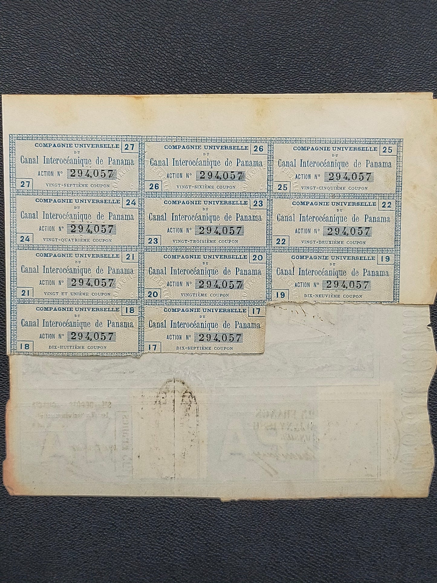 Historische Panama Kanal Aktie 1880 Compagnie Universelle Antikes Wertpapier