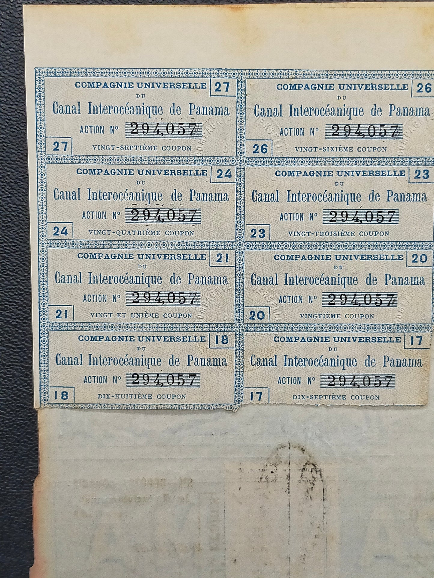 Historische Panama Kanal Aktie 1880 Compagnie Universelle Antikes Wertpapier