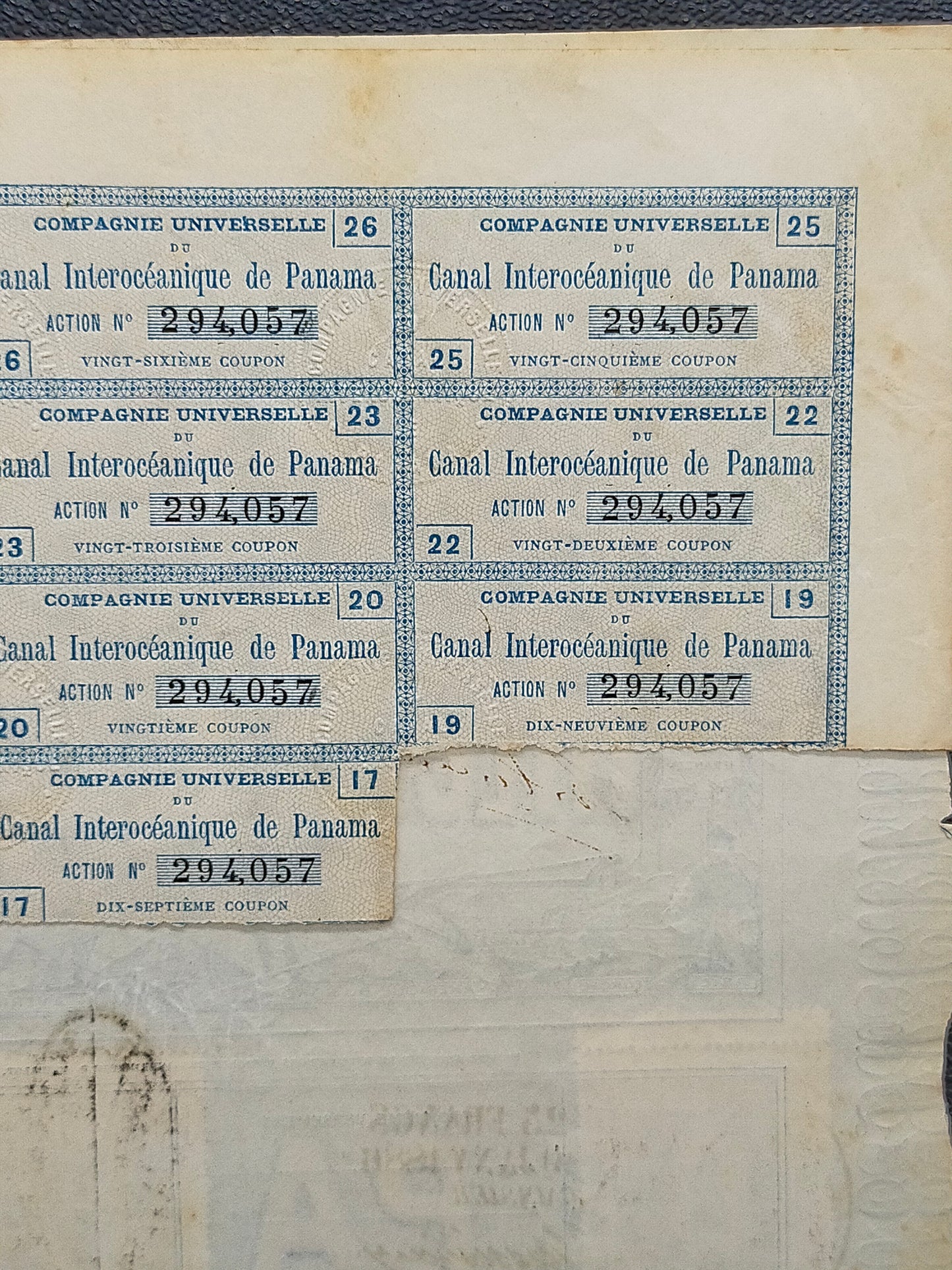 Historische Panama Kanal Aktie 1880 Compagnie Universelle Antikes Wertpapier
