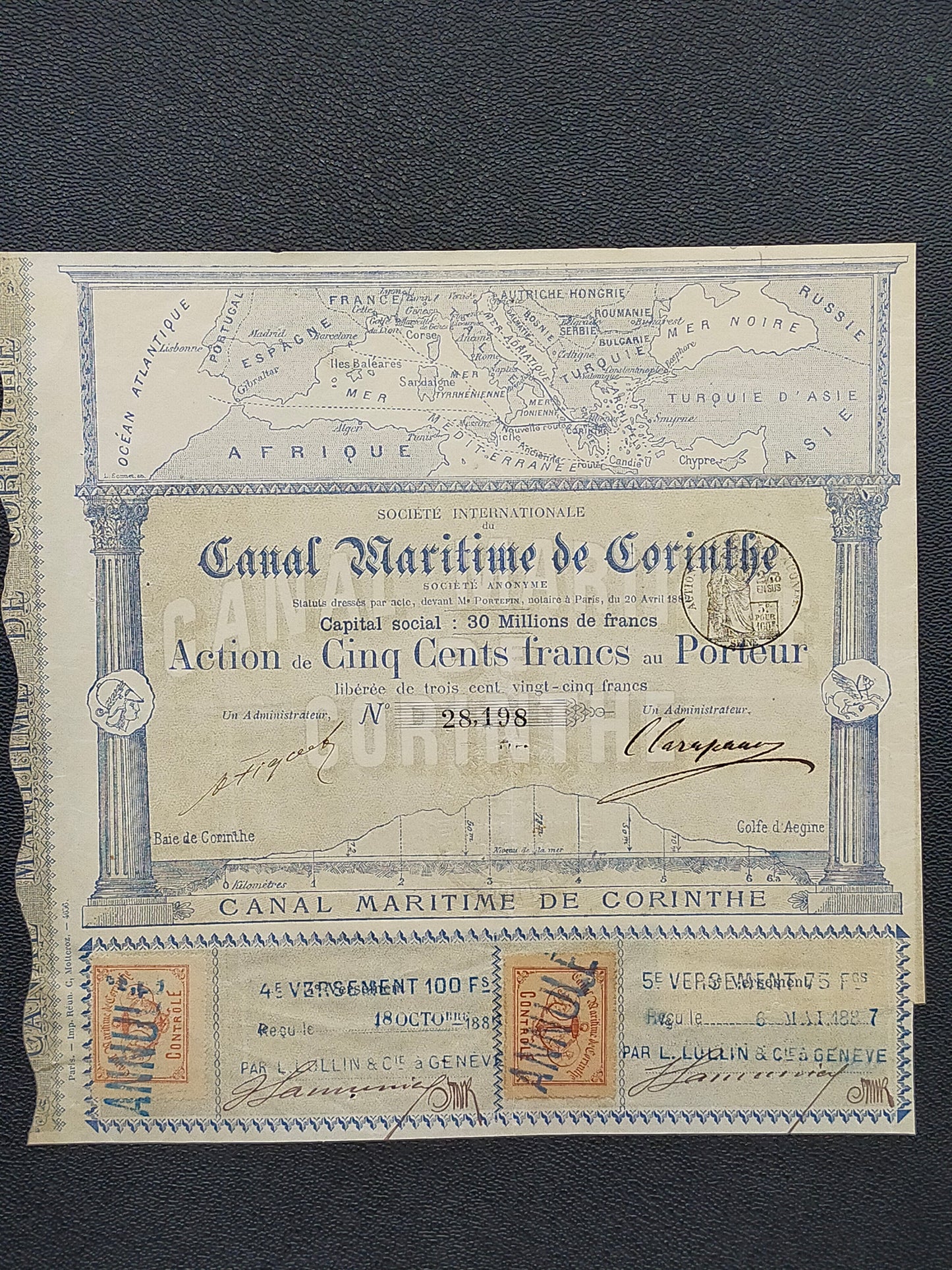 Historische Aktie Canal Maritime de Corinthe 1882