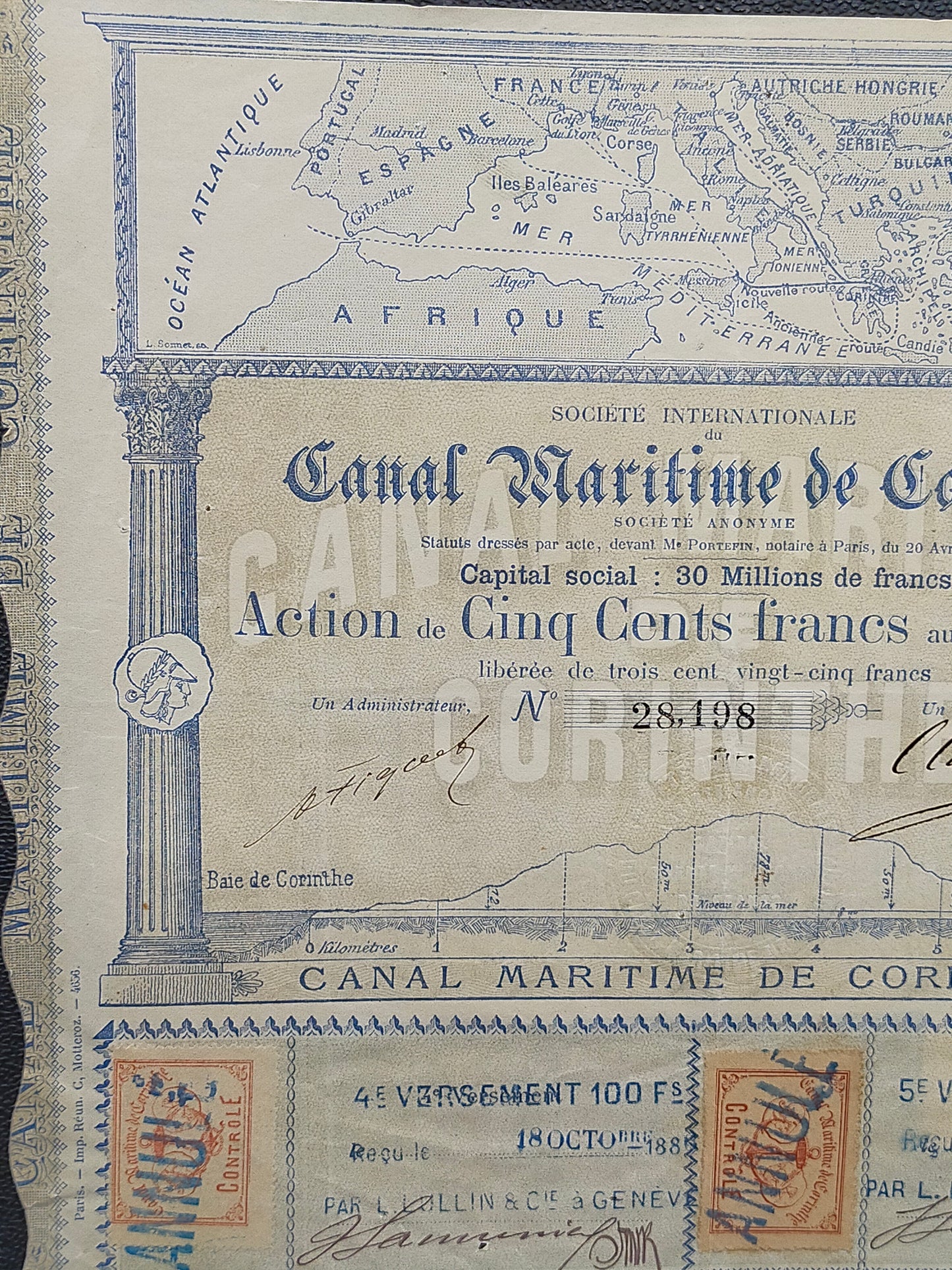 Historische Aktie Canal Maritime de Corinthe 1882