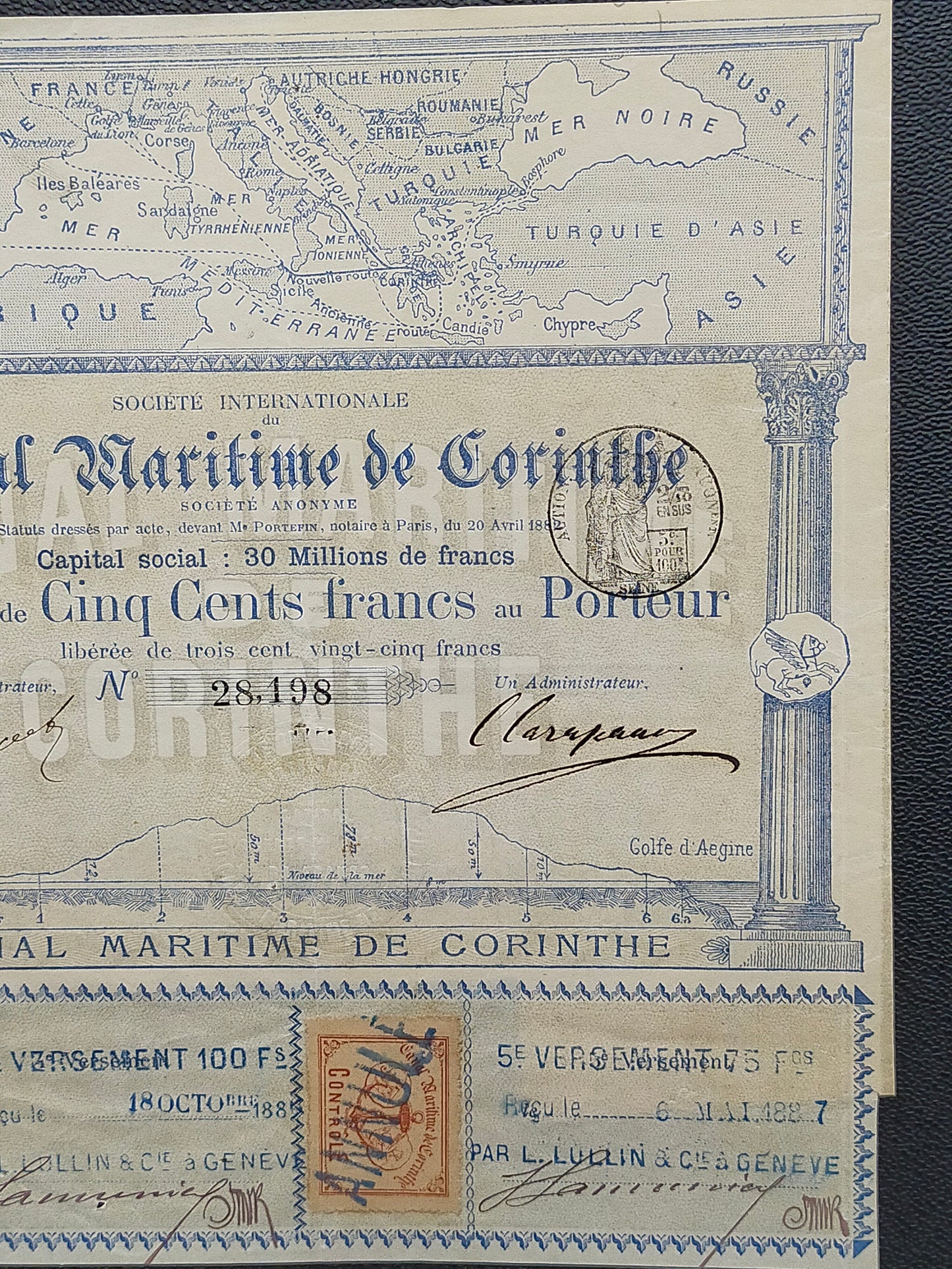 Historische Aktie Canal Maritime de Corinthe 1882