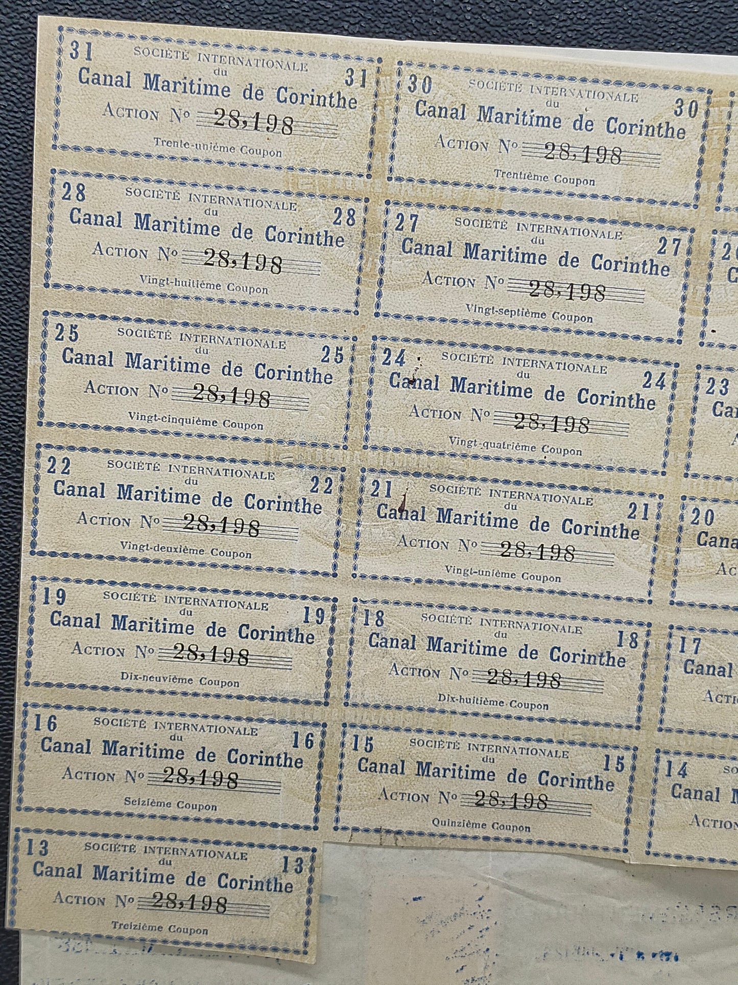 Historische Aktie Canal Maritime de Corinthe 1882