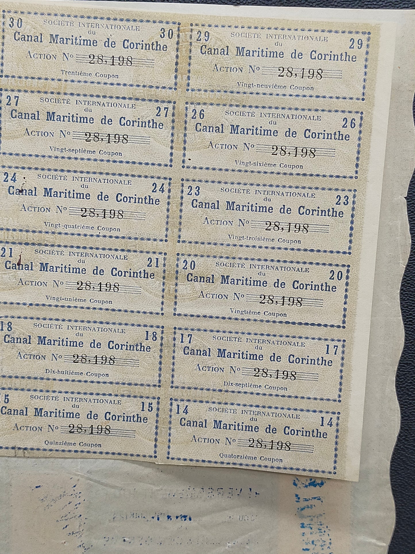 Historische Aktie Canal Maritime de Corinthe 1882