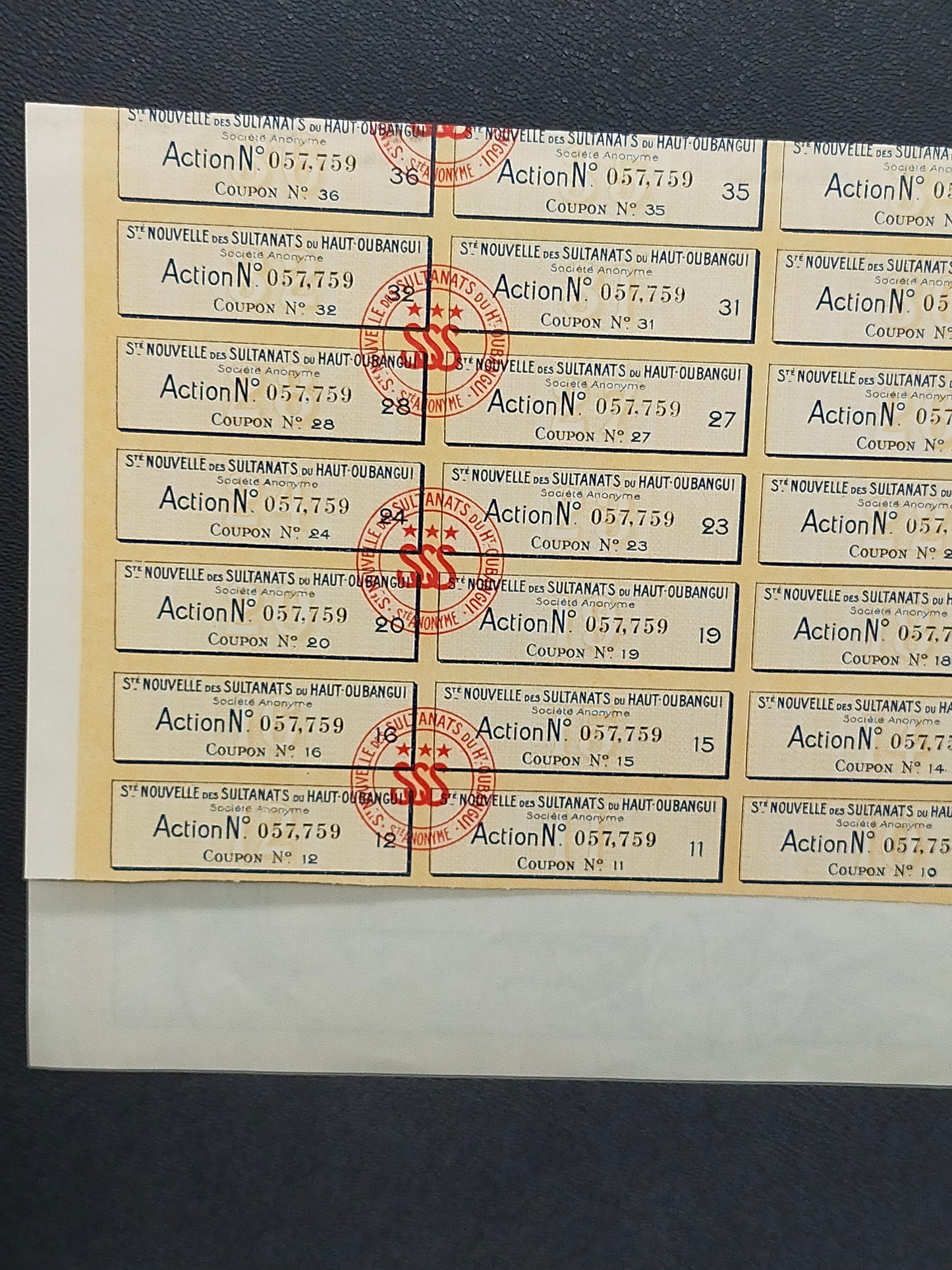 Historische Aktie Société Nouvelle des Sultanats du Haut-Oubangui 1927