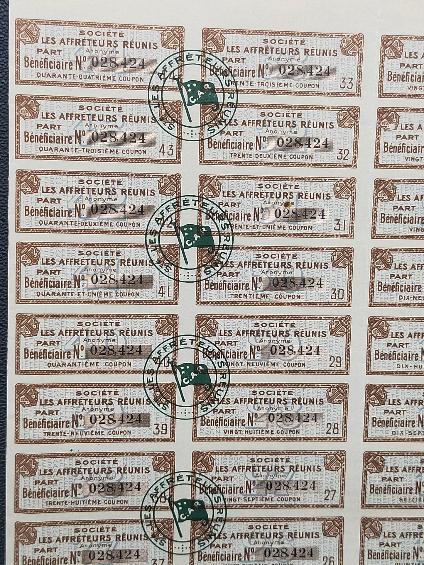 Historisches Wertpapier Les Affréteurs Réunis Paris 1920