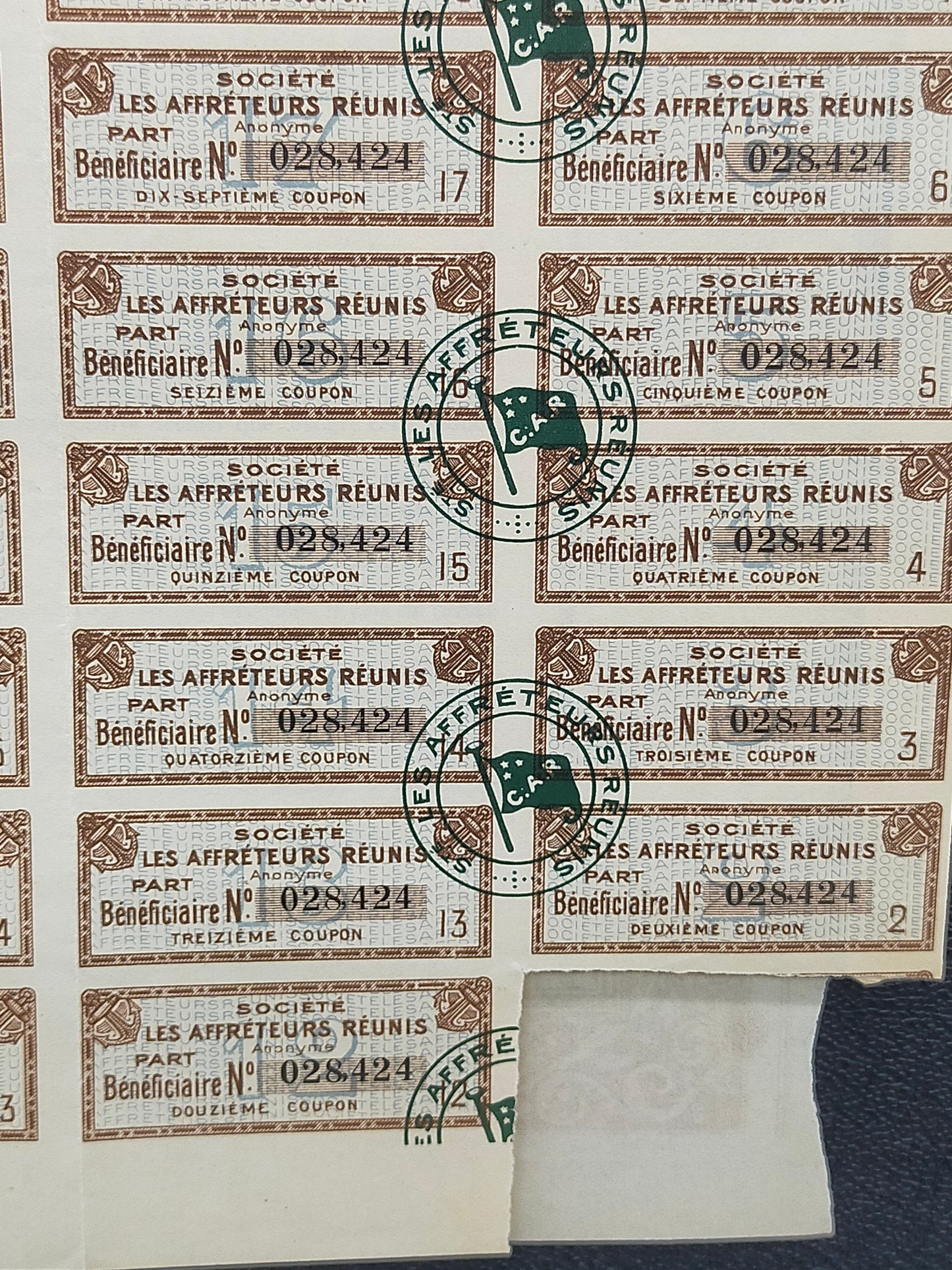 Historisches Wertpapier Les Affréteurs Réunis Paris 1920