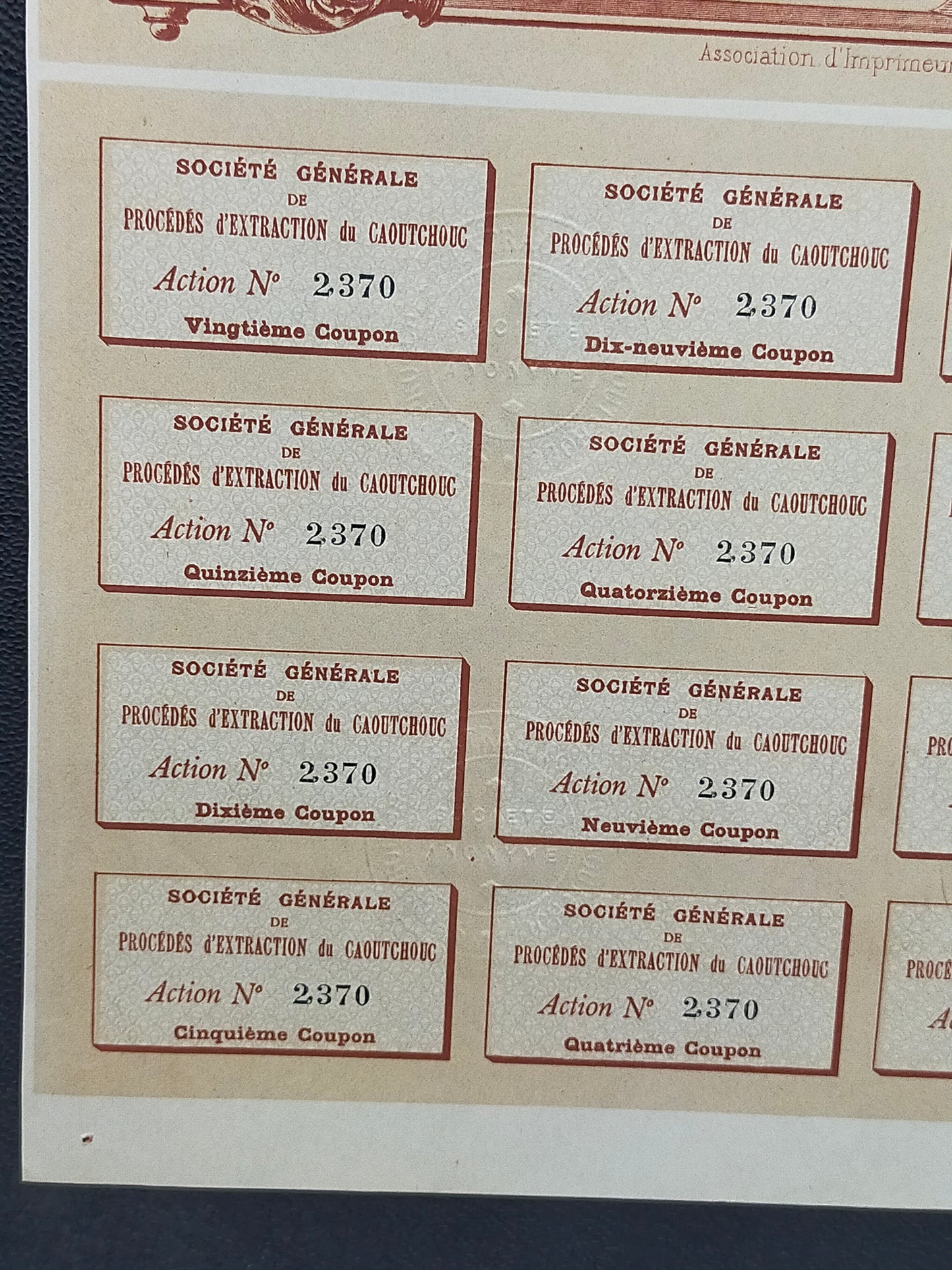Historische Aktie Procédés d’Extraction du Caoutchouc Paris 1904