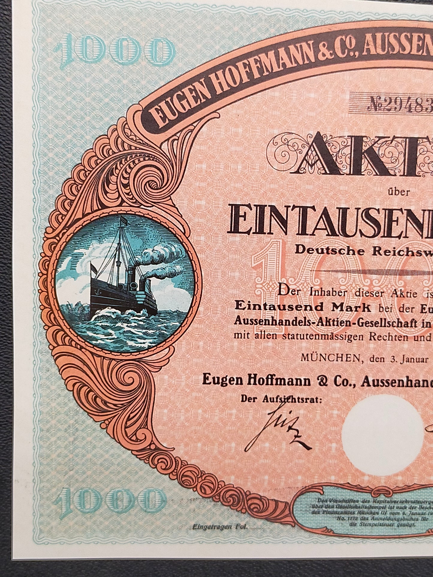 Historische Aktie Eugen Hoffmann & Co. München 1923