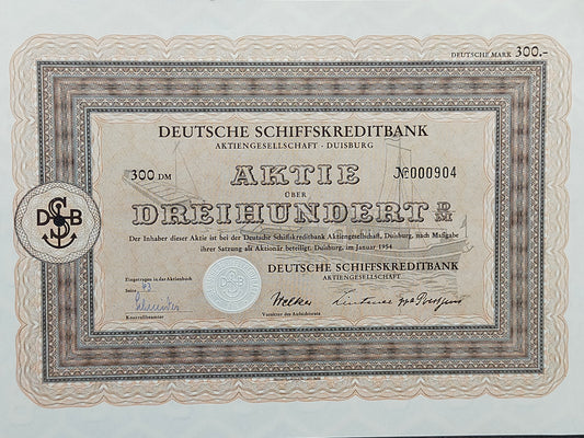 Historische Aktie Deutsche Schiffskreditbank 1954 300 DM