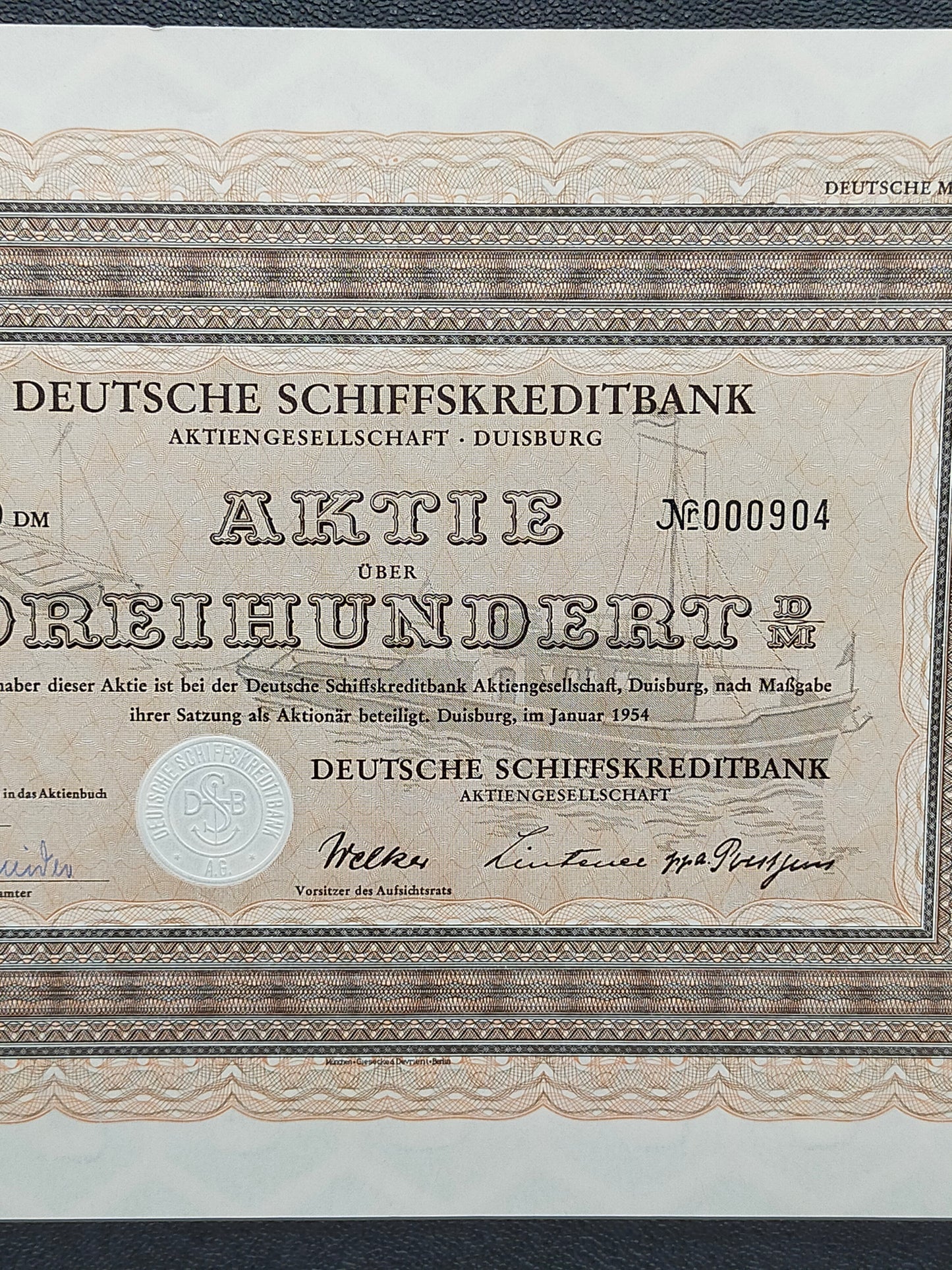 Historische Aktie Deutsche Schiffskreditbank 1954 300 DM