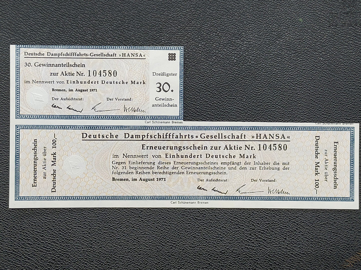 Historische Aktie DDG Hansa 1958 100 Deutsche Mark