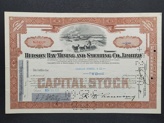 Historische Aktie Hudson Bay Mining & Smelting Co. 1956