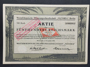 Historische Aktie Westafrikanische Pflanzungs-Gesellschaft Victoria 1926