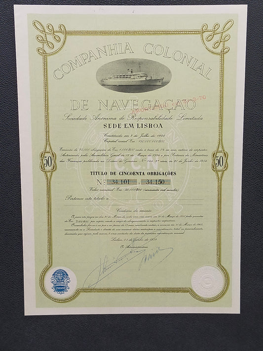 Historische Schiffahrts Anleihe 1954 Companhia Colonial de Navegacao
