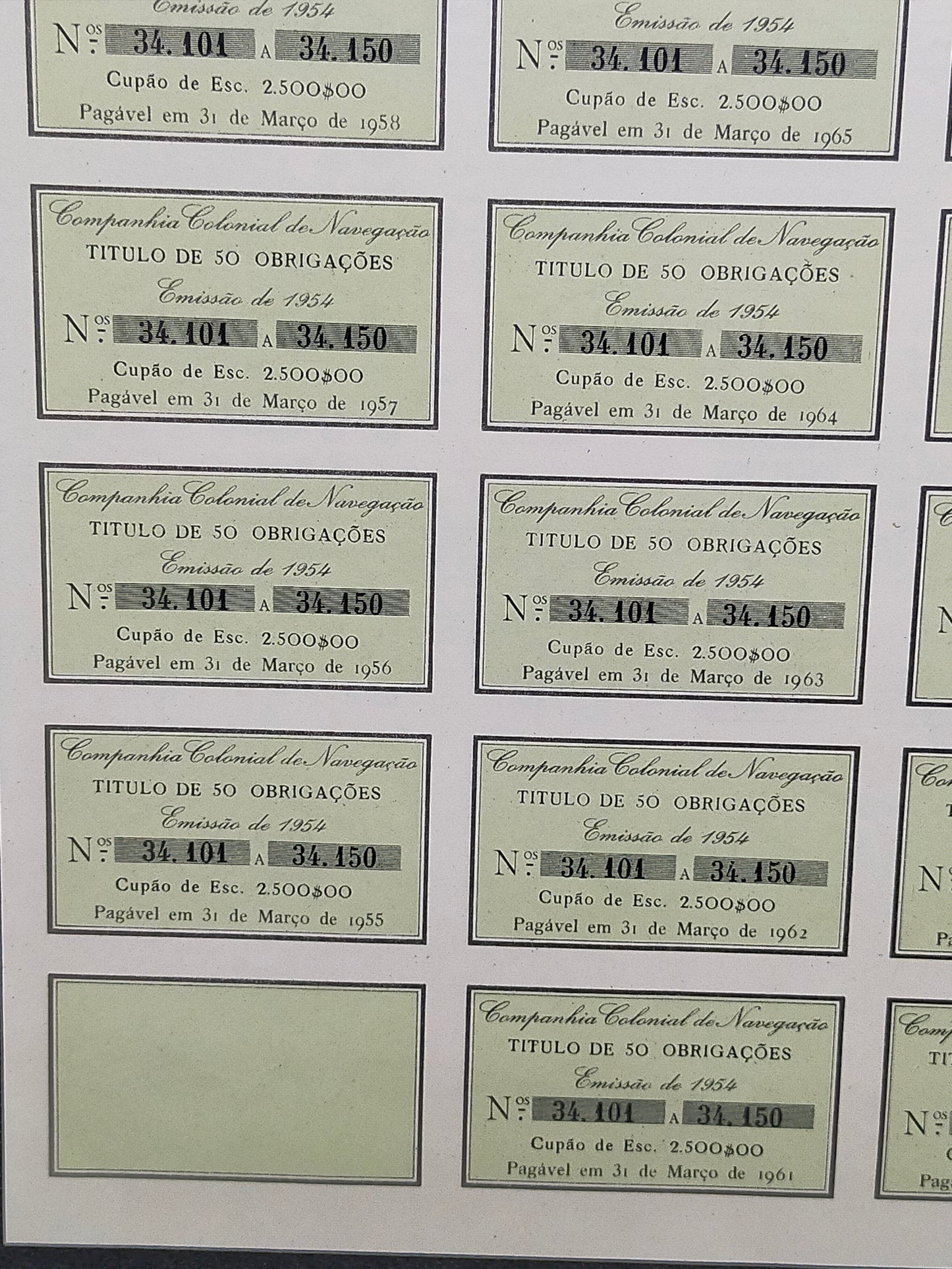 Historische Schiffahrts Anleihe 1954 Companhia Colonial de Navegacao