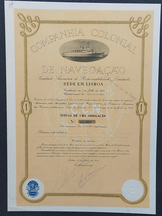Historische Schiffahrtsanleihe Companhia Colonial de Navegação 1954