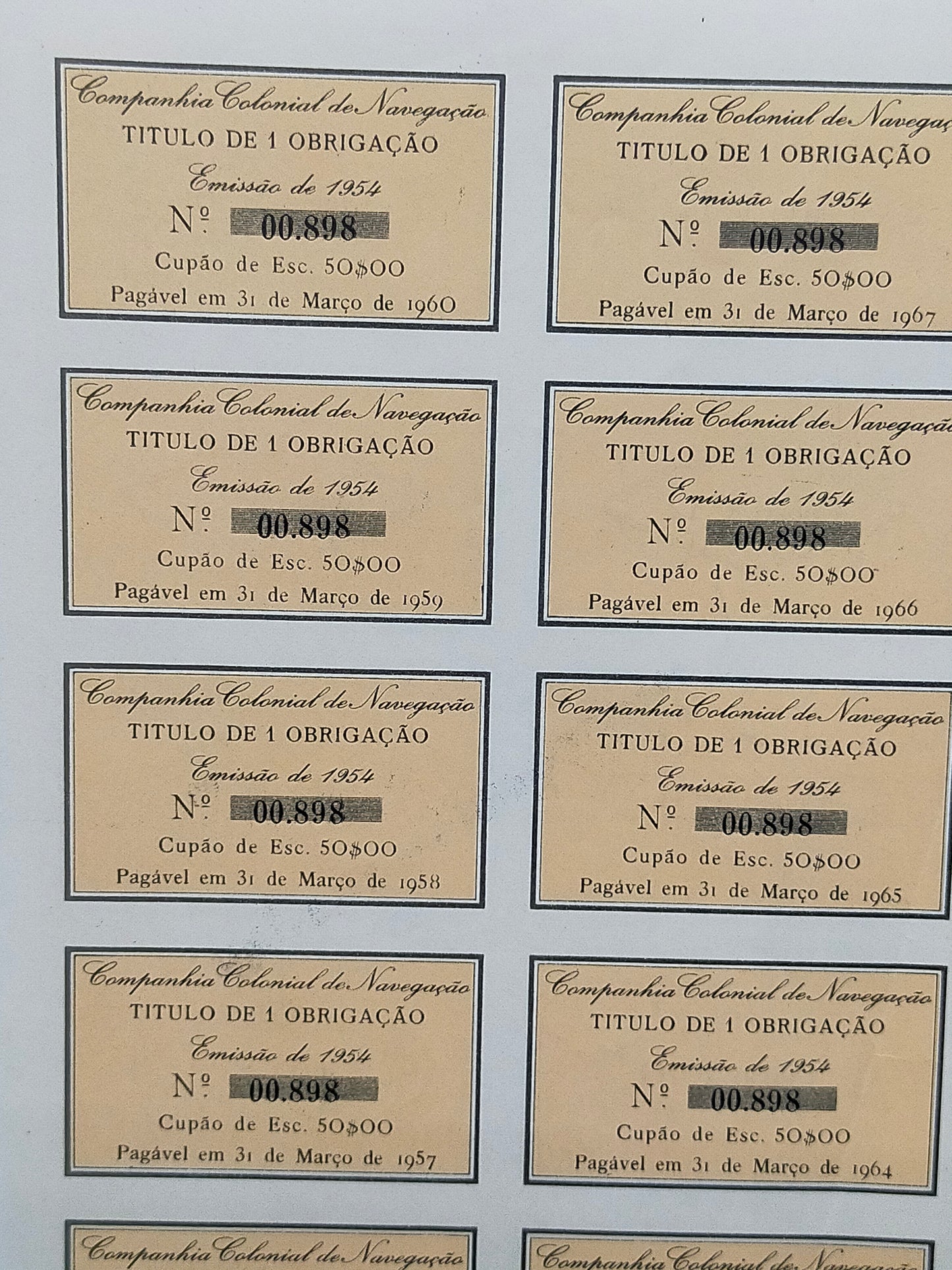 Historische Schiffahrtsanleihe Companhia Colonial de Navegação 1954