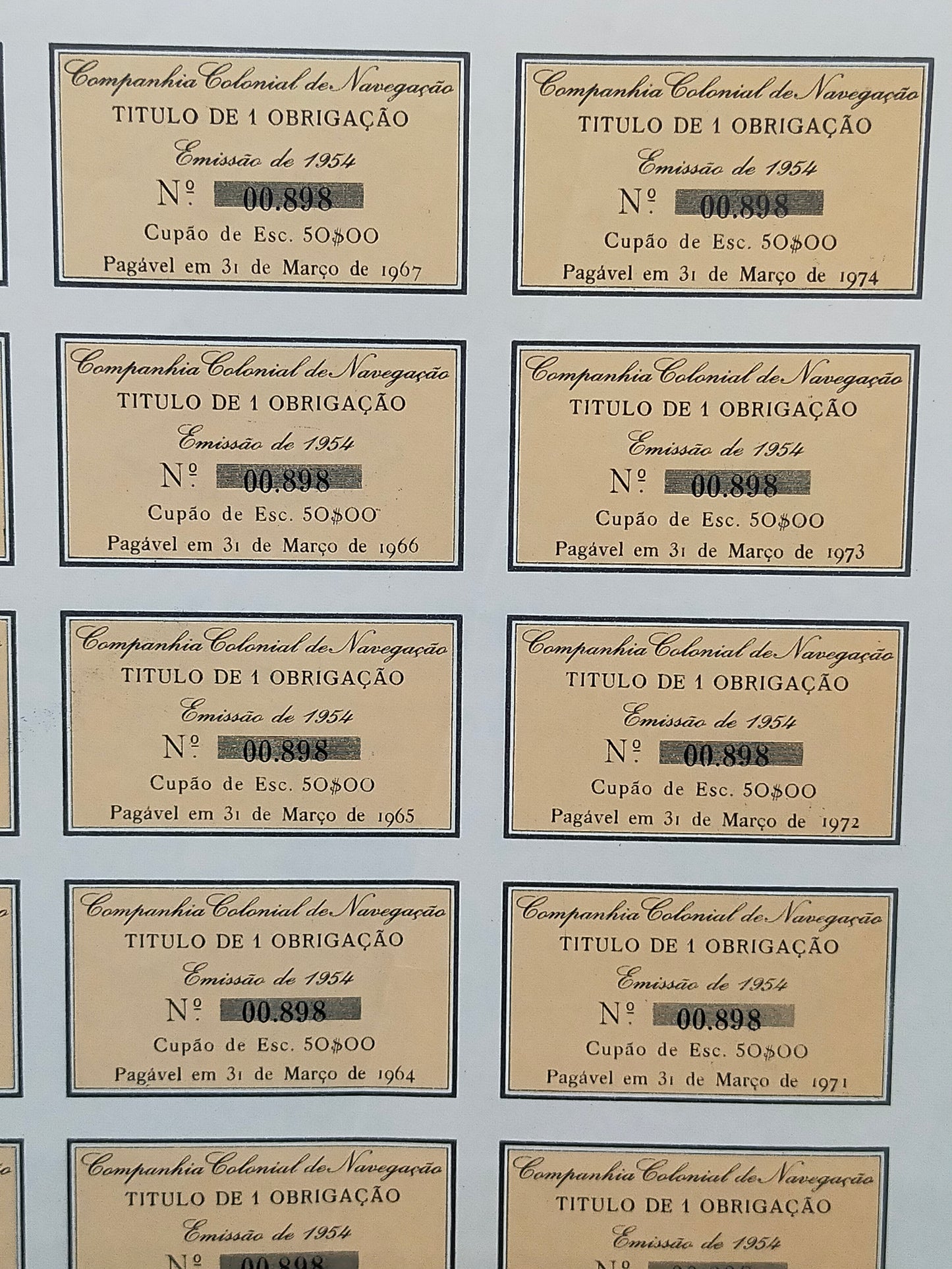 Historische Schiffahrtsanleihe Companhia Colonial de Navegação 1954