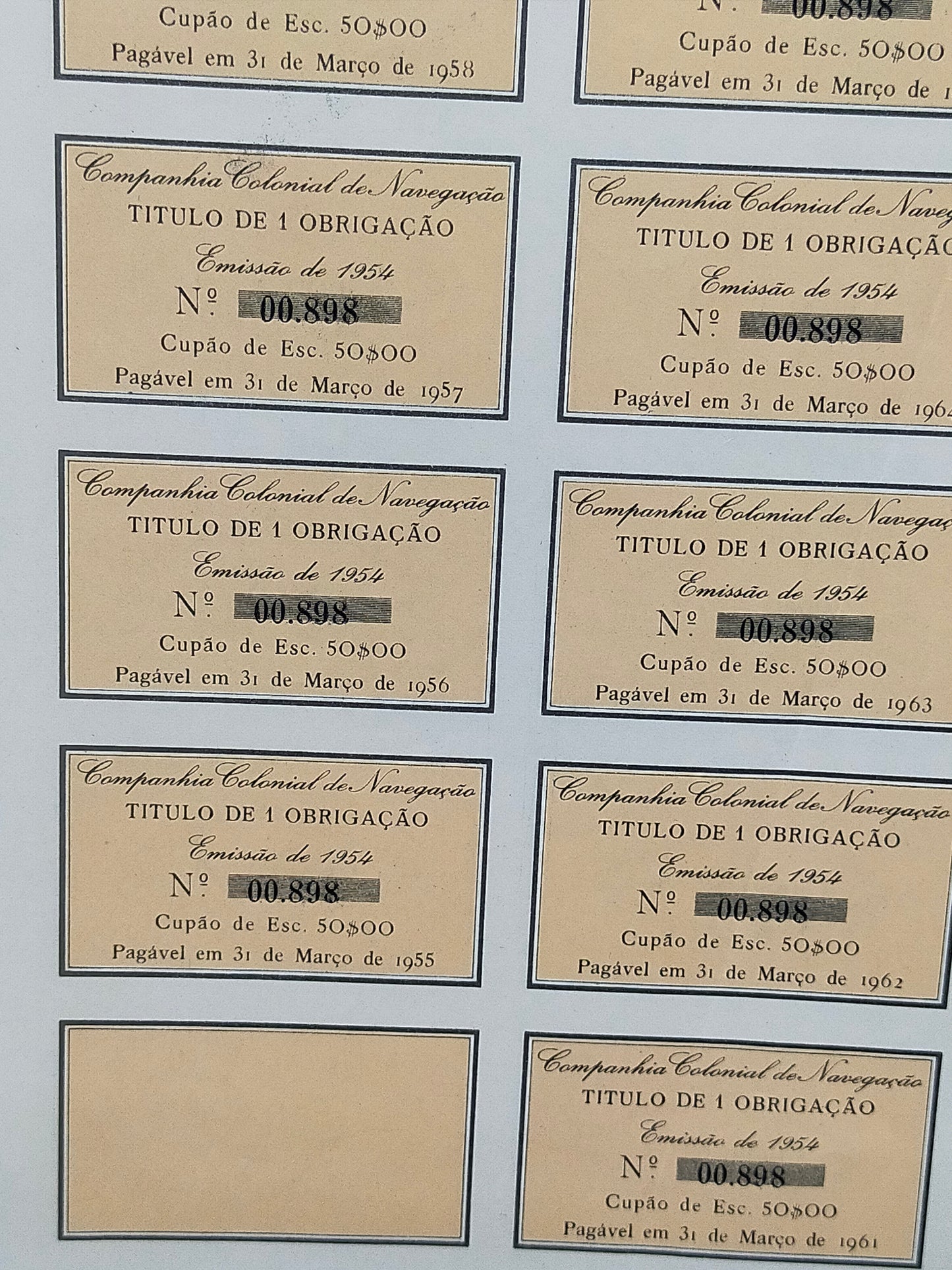 Historische Schiffahrtsanleihe Companhia Colonial de Navegação 1954