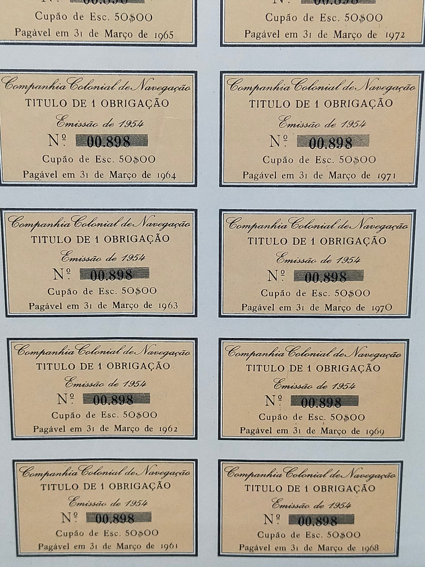 Historische Schiffahrtsanleihe Companhia Colonial de Navegação 1954