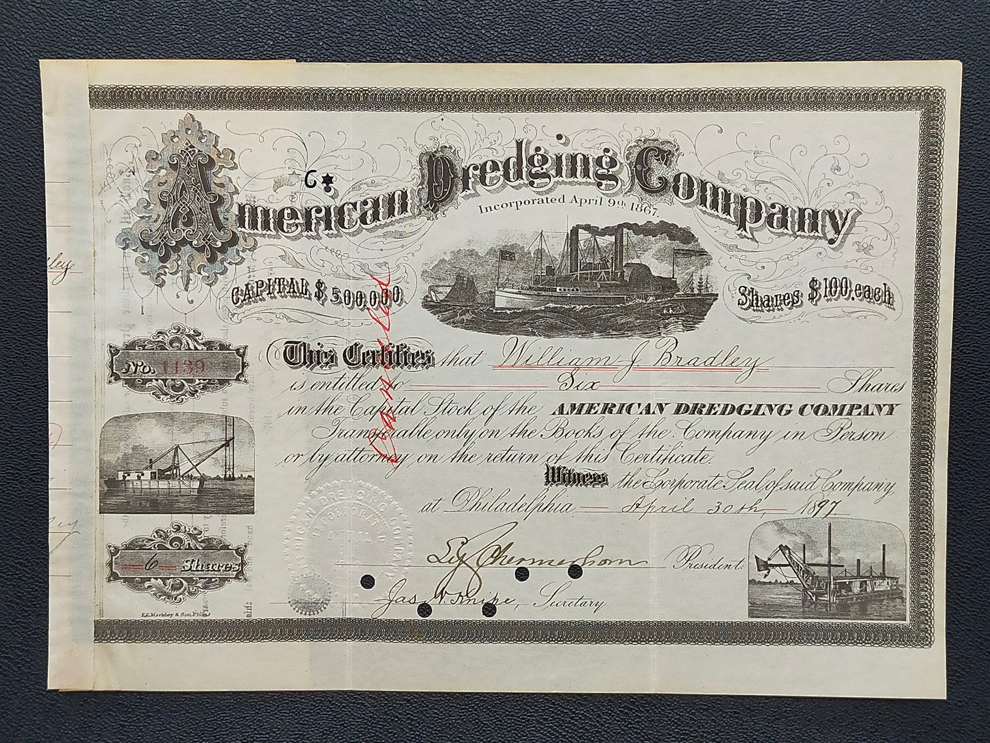 Historische Aktie American Dredging Company (1897)