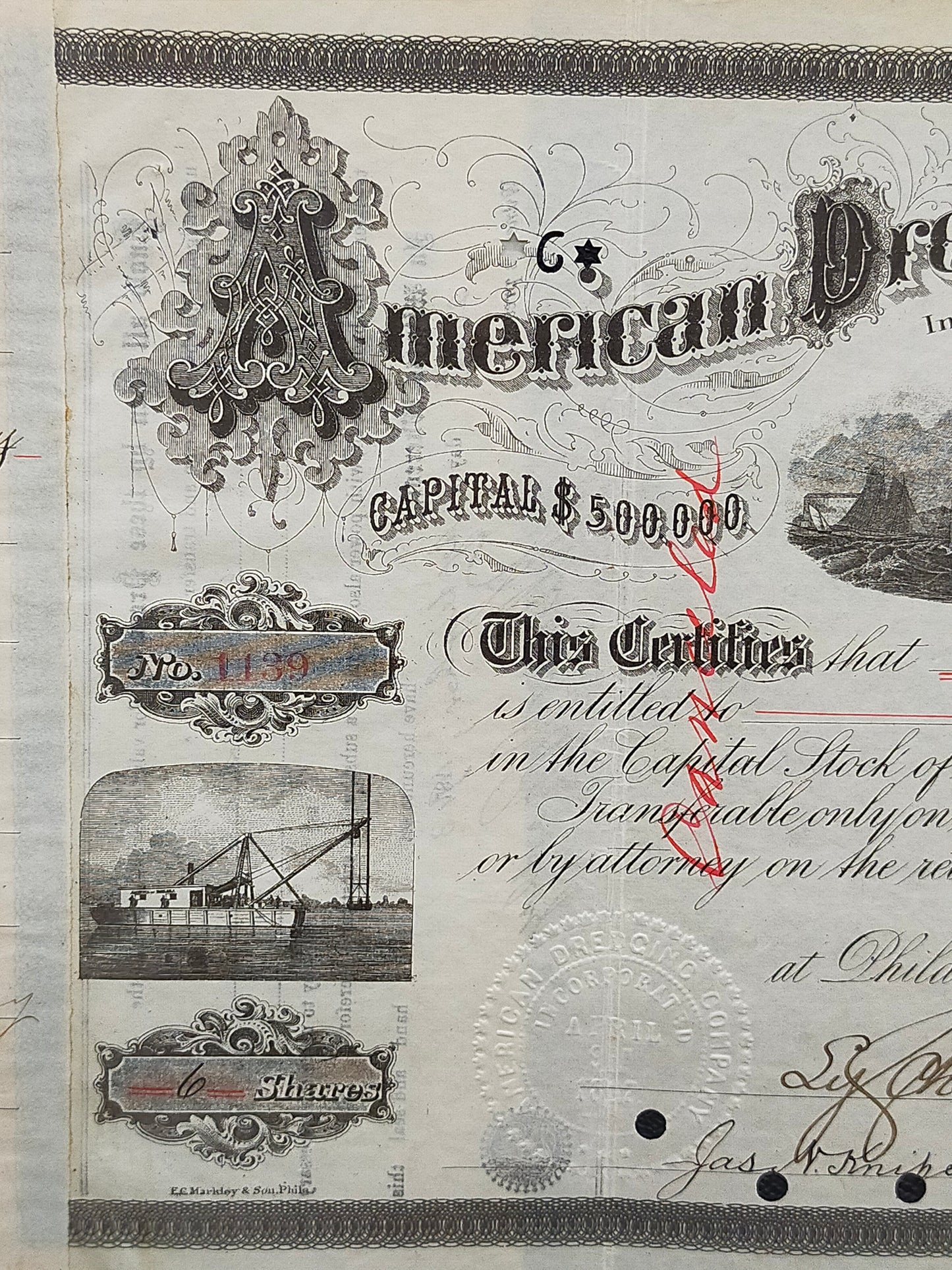 Historische Aktie American Dredging Company (1897)