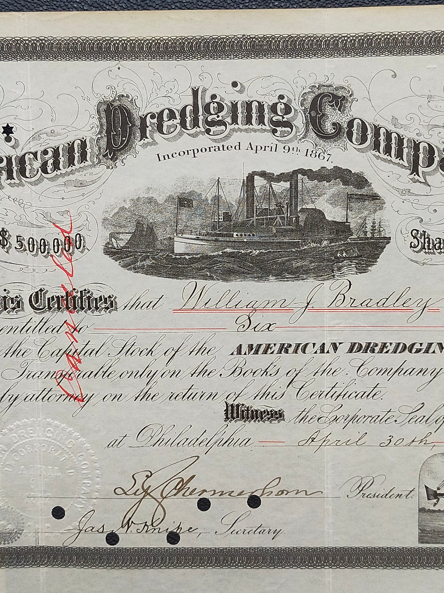 Historische Aktie American Dredging Company (1897)