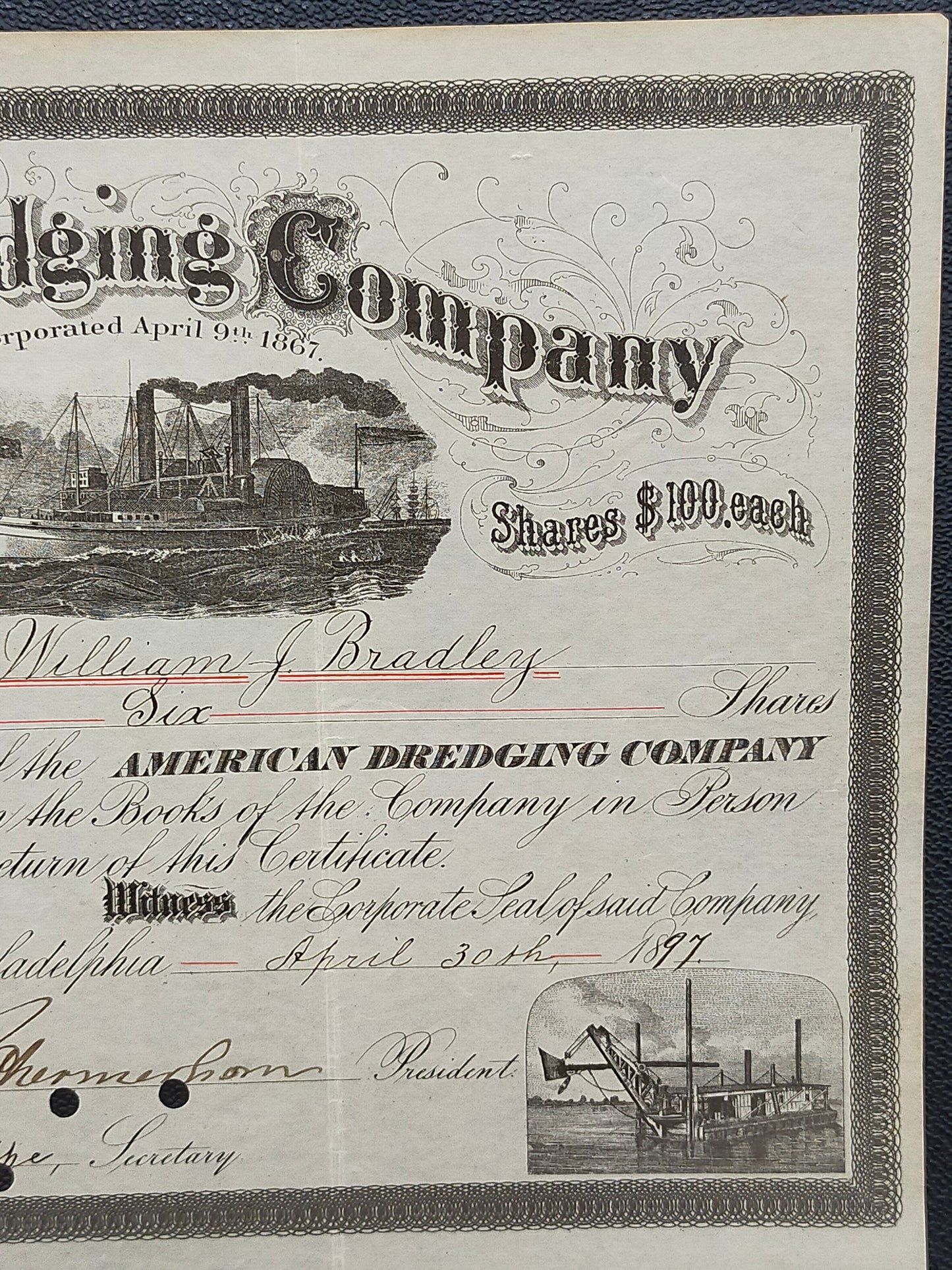 Historische Aktie American Dredging Company (1897)