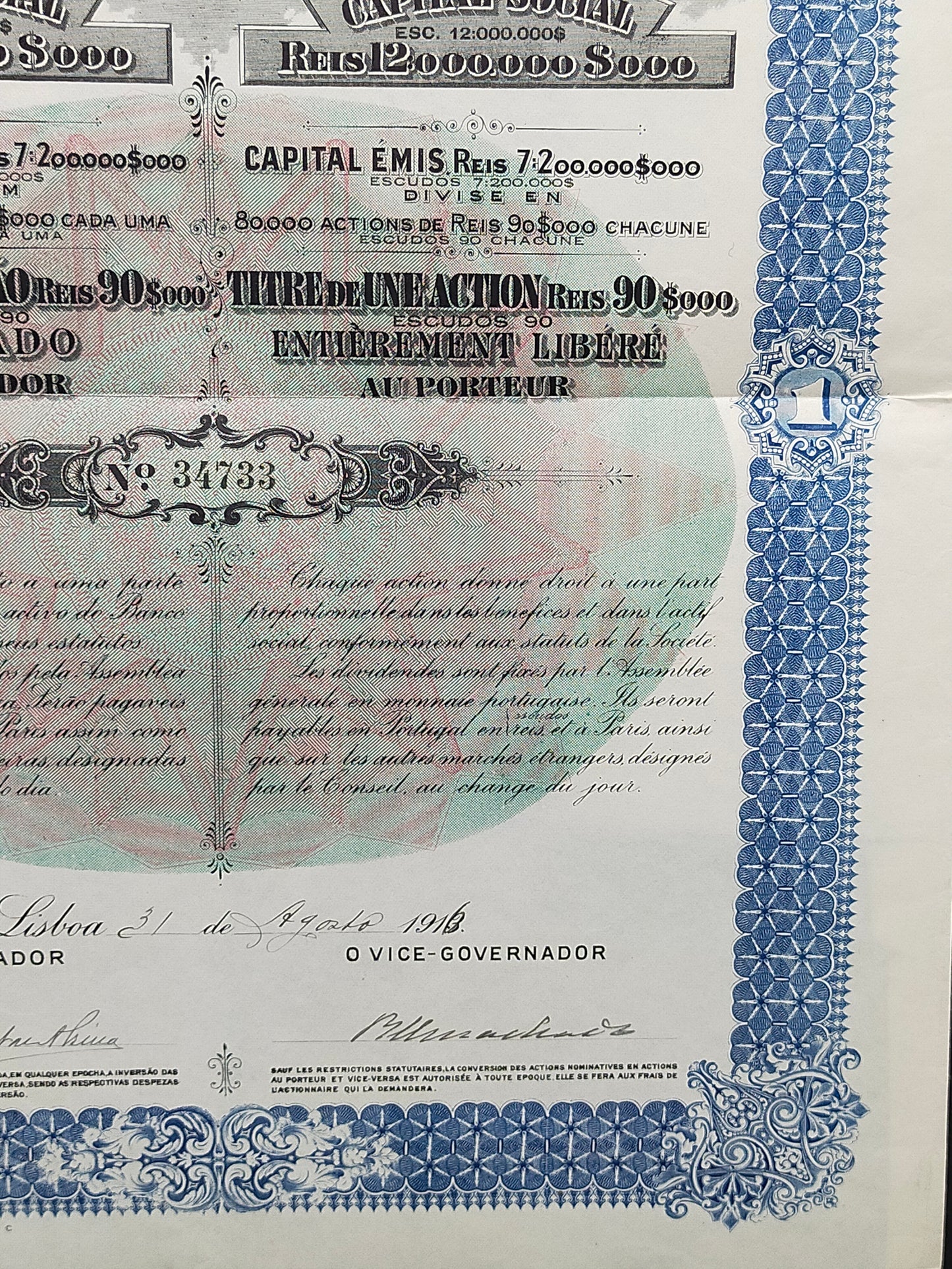 Titel Historische Aktie Banco Nacional Ultramarino 1916