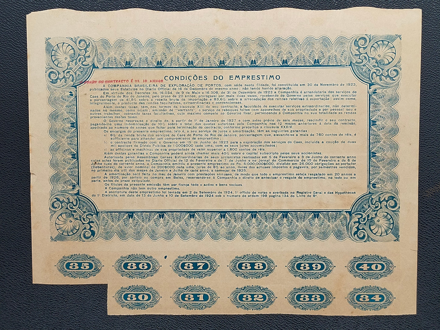 Historische Brasilien Anleihe 1924 Brasileira de Exploração de Portos