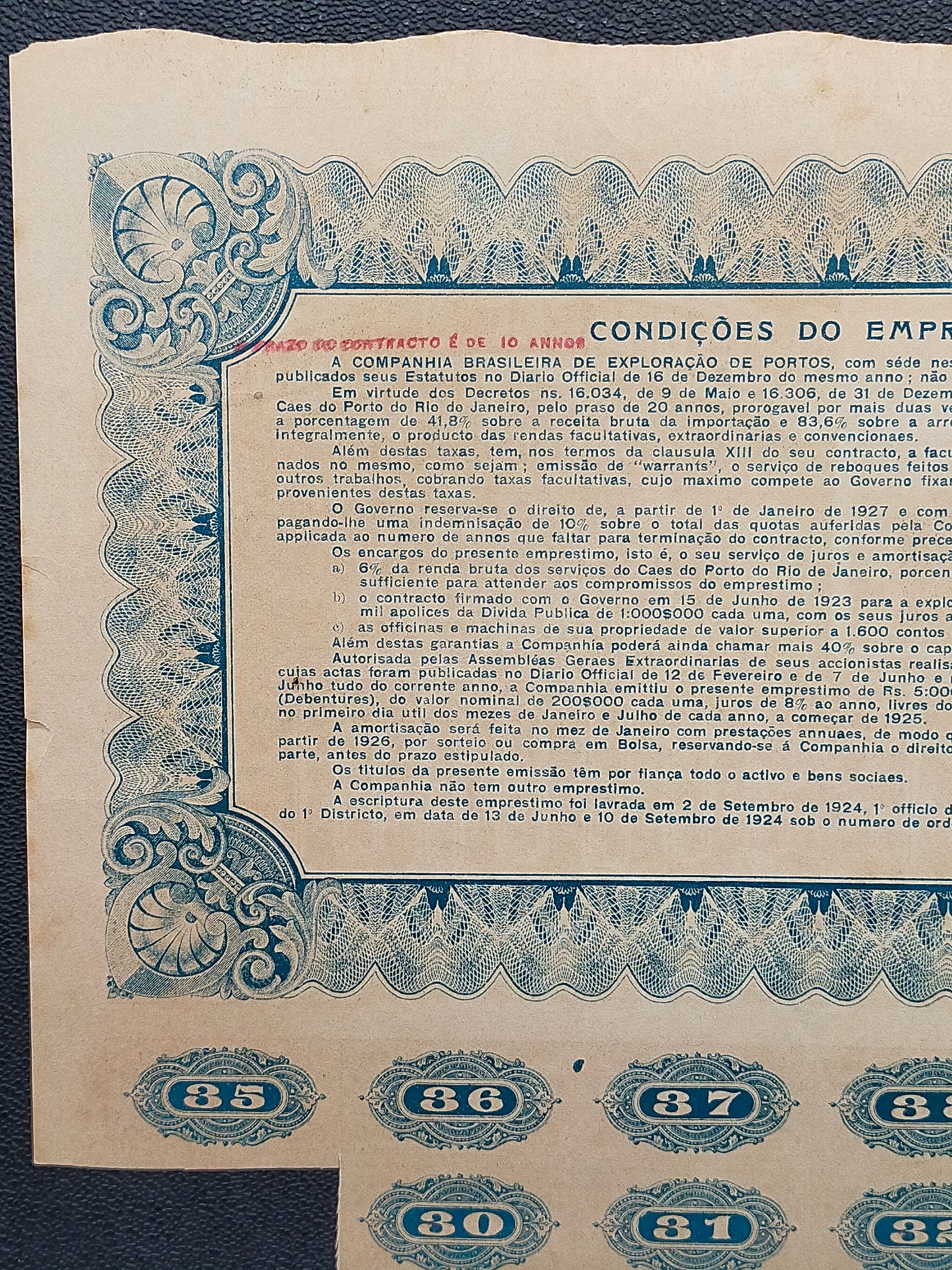 Historische Brasilien Anleihe 1924 Brasileira de Exploração de Portos