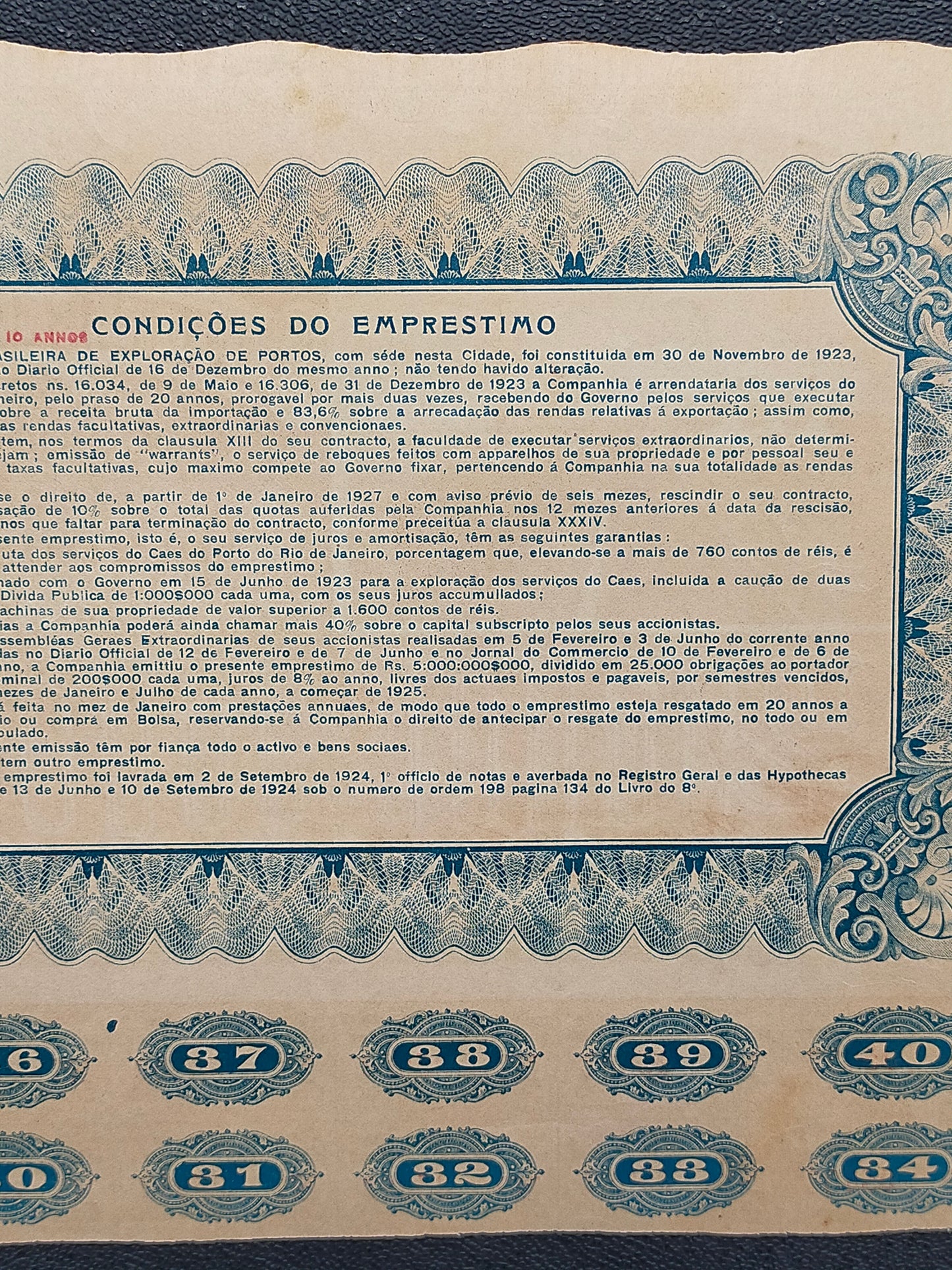 Historische Brasilien Anleihe 1924 Brasileira de Exploração de Portos