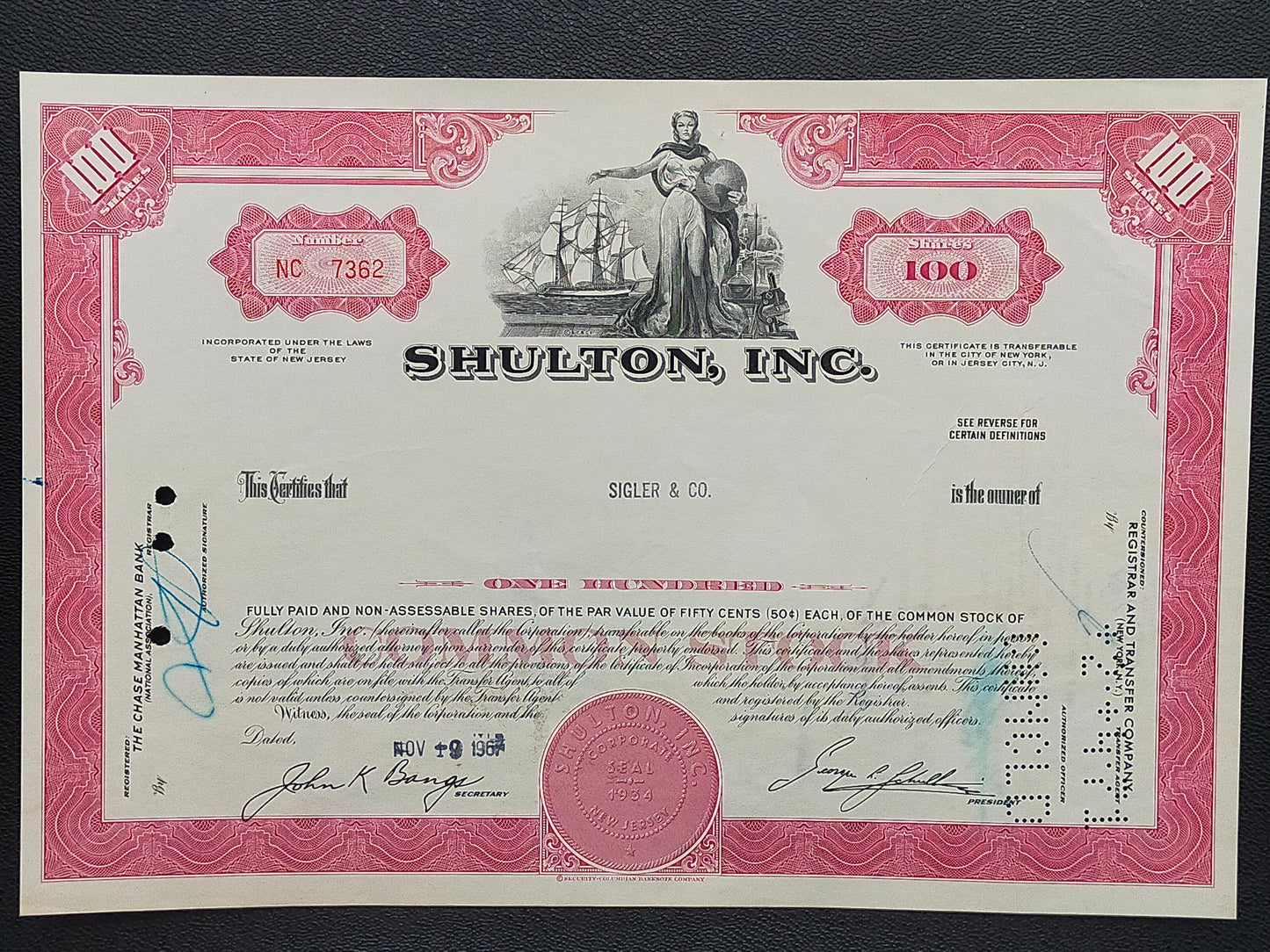 Historische Aktie Shulton, Inc. 1967 – Old Spice