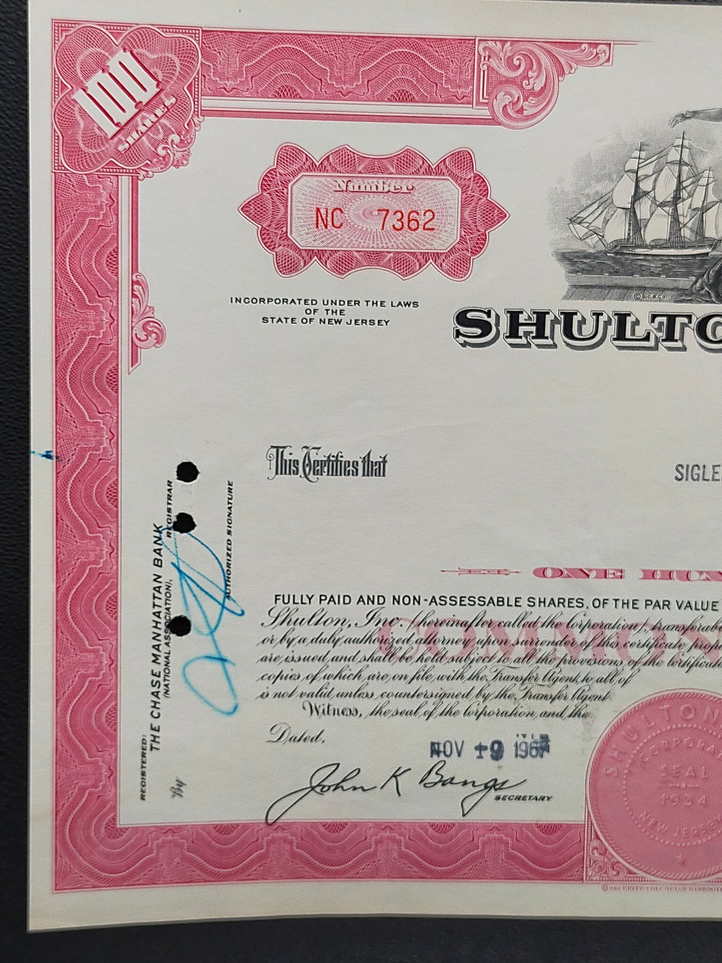 Historische Aktie Shulton, Inc. 1967 – Old Spice
