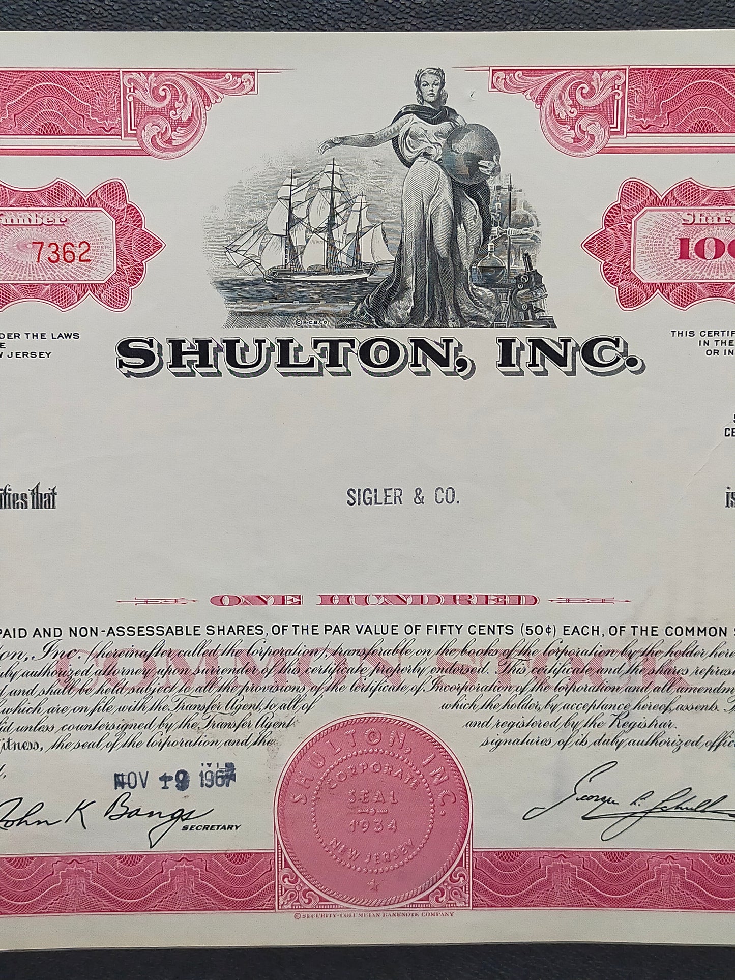 Historische Aktie Shulton, Inc. 1967 – Old Spice