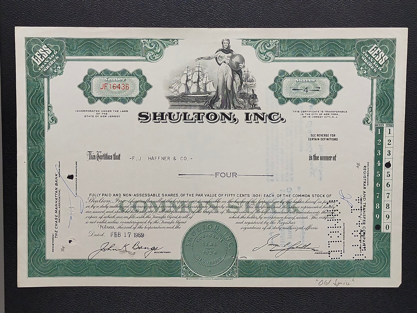 Historische Shulton, Inc. Aktie – Original von 1969 Old Spice Hersteller