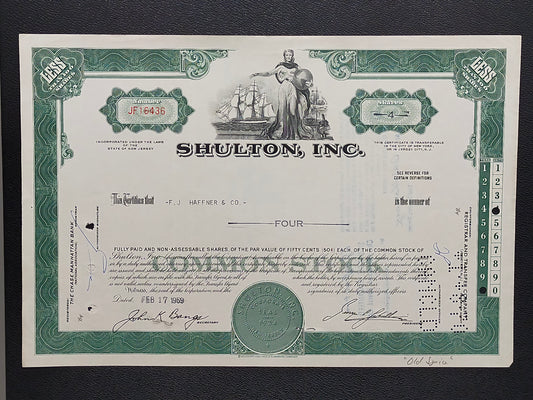 Historische Shulton, Inc. Aktie – Original von 1969 Old Spice Hersteller